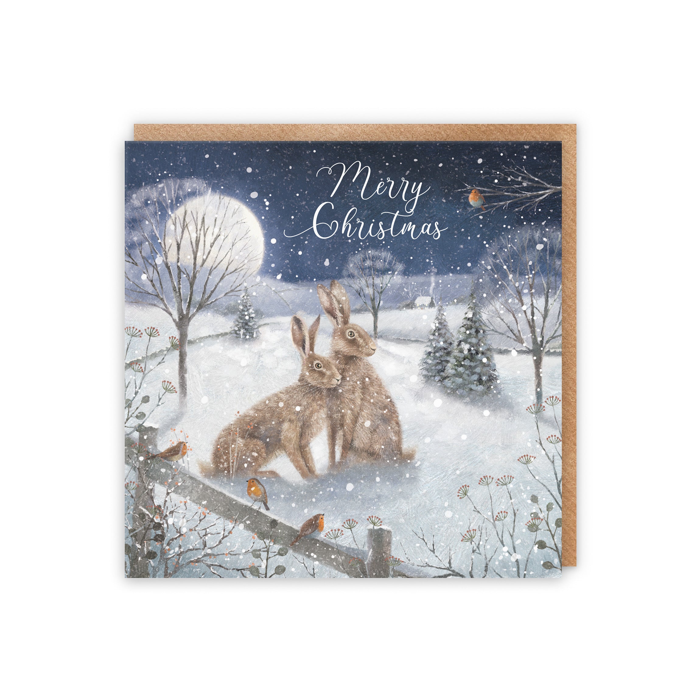 Open Single Christmas Card 'Snowy Hares' Milo's Gallery - Default Title (5056408166768)