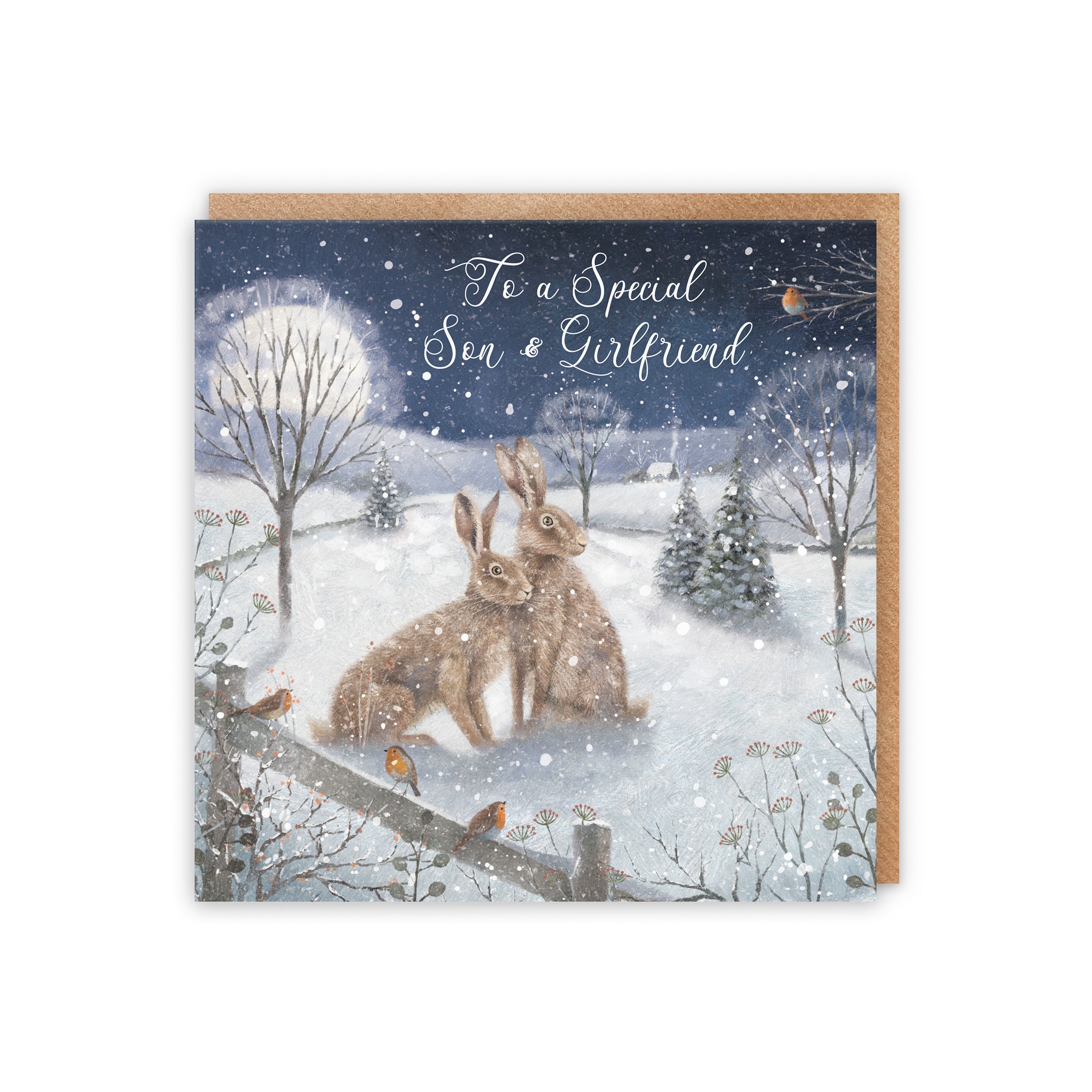 Son And Girlfriend Christmas Card 'Snowy Hares' Milo's Gallery - Default Title (5056408166829)