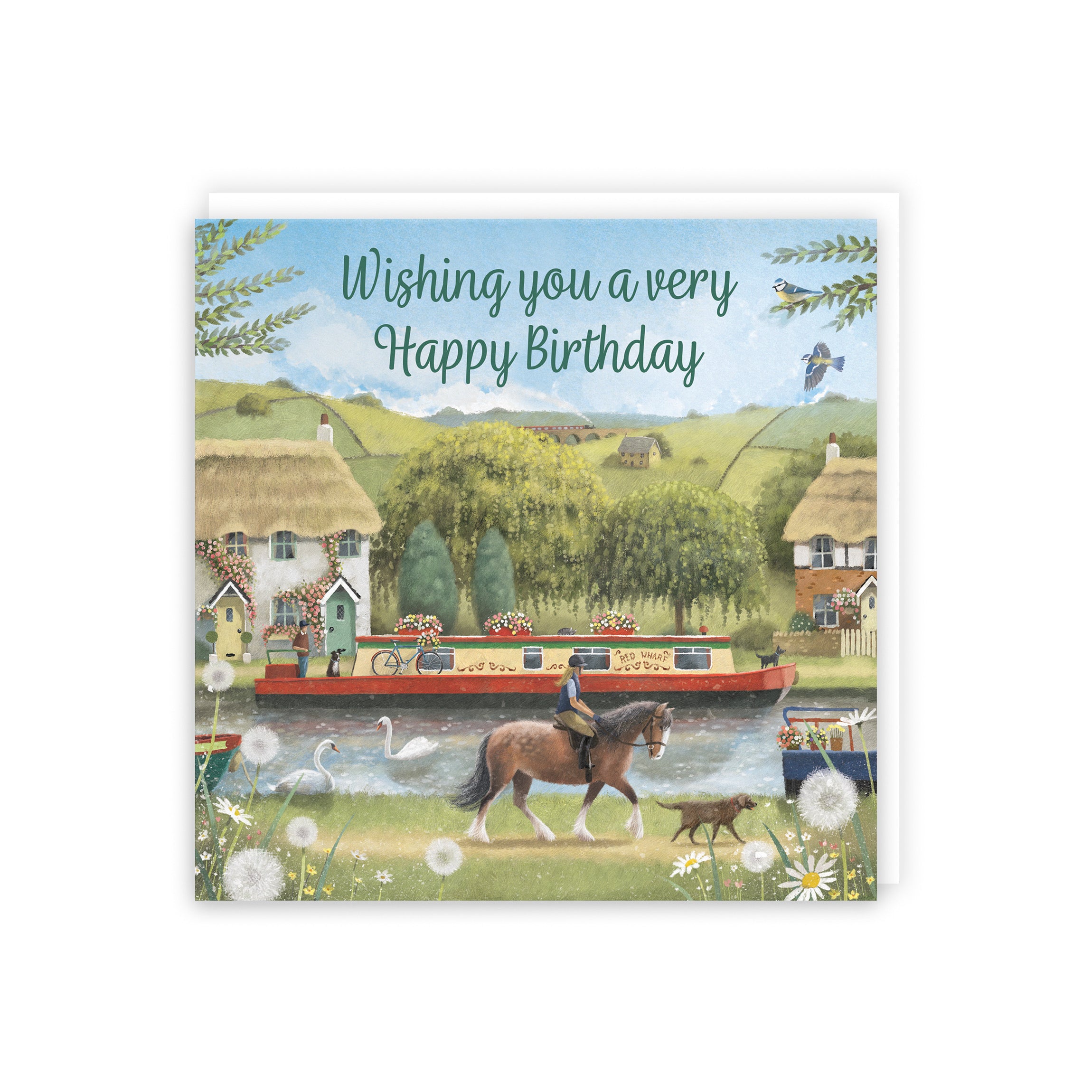 Birthday Card Canal Narrowboat Horse Riding Milo's Gallery - Default Title (5056408176637)