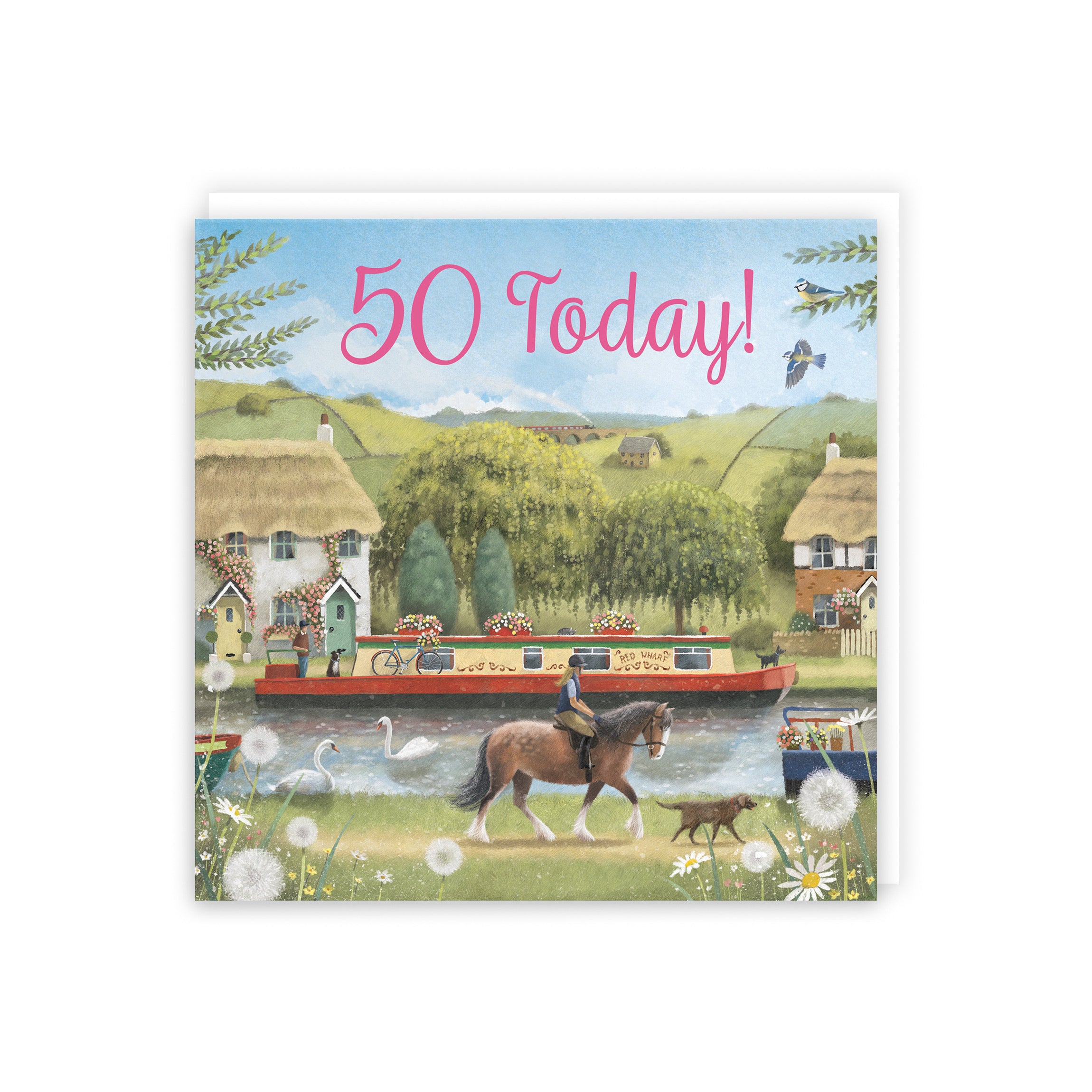 50th Horse Riding Female Birthday Card Canal Narrowboat Milo's Gallery - Default Title (5056408176866)