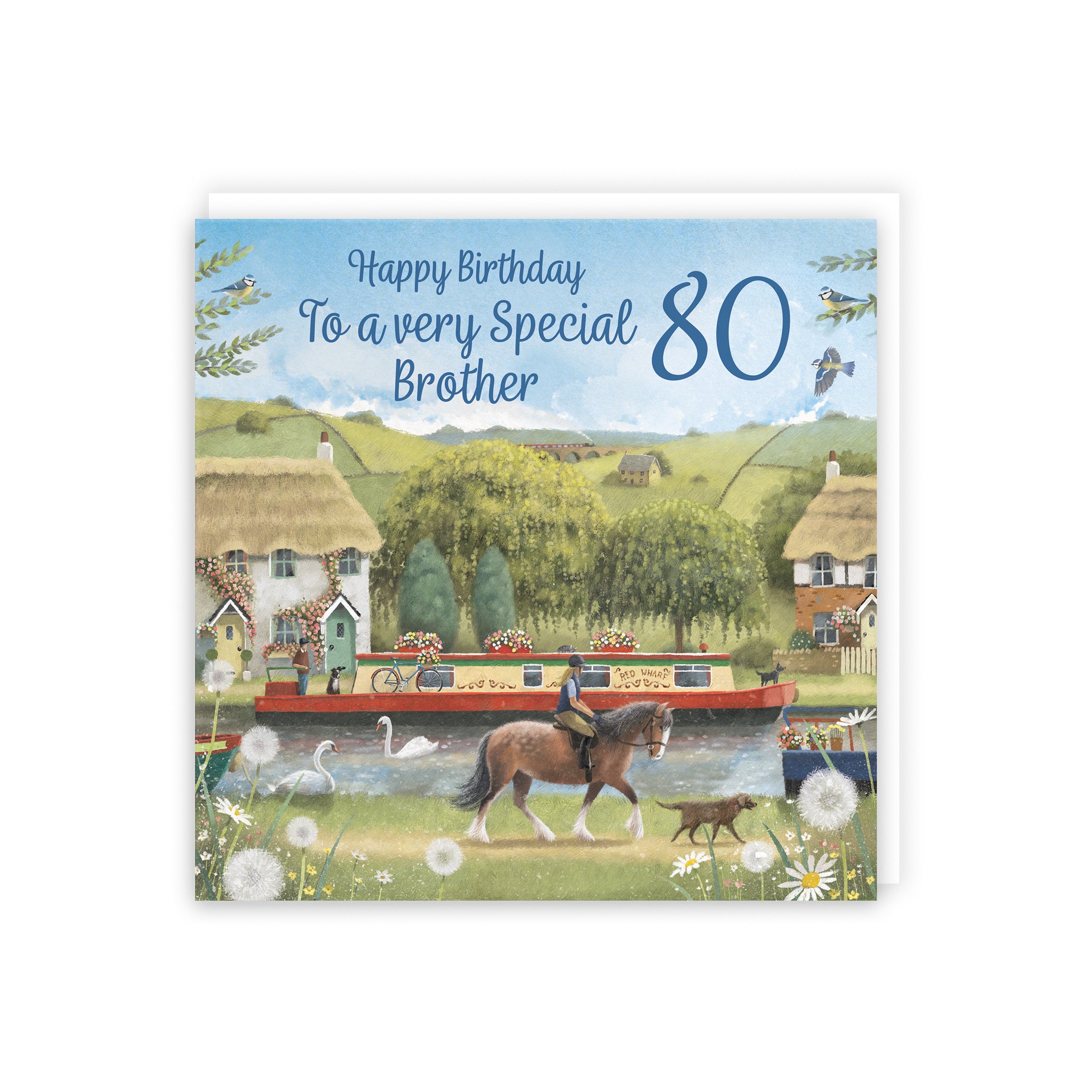 80th Brother Canal Narrowboat Birthday Card Horse Riding Milo's Gallery - Default Title (5056408177481)