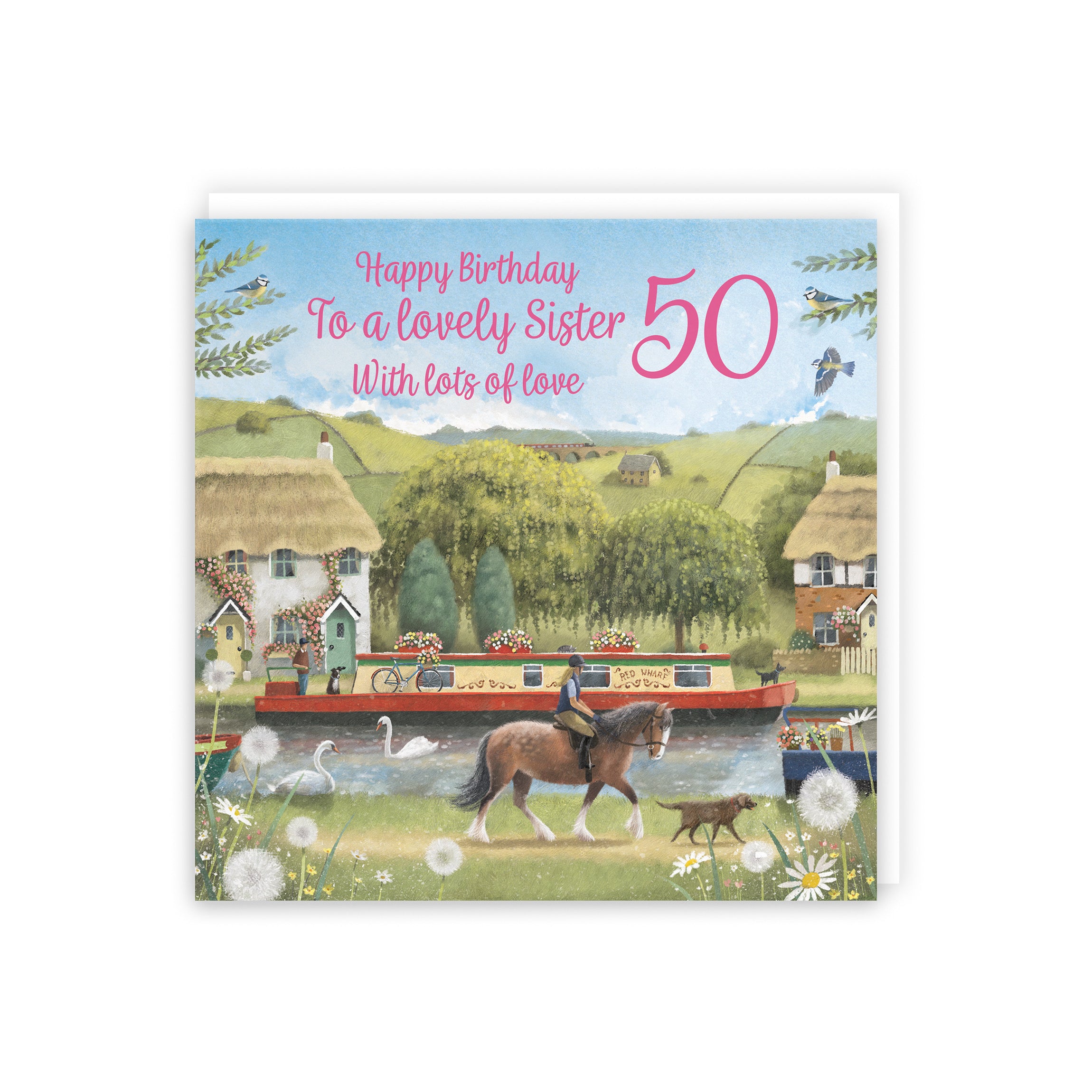 50th Sister Canal Narrowboat Birthday Card Horse Riding Milo's Gallery - Default Title (5056408177498)