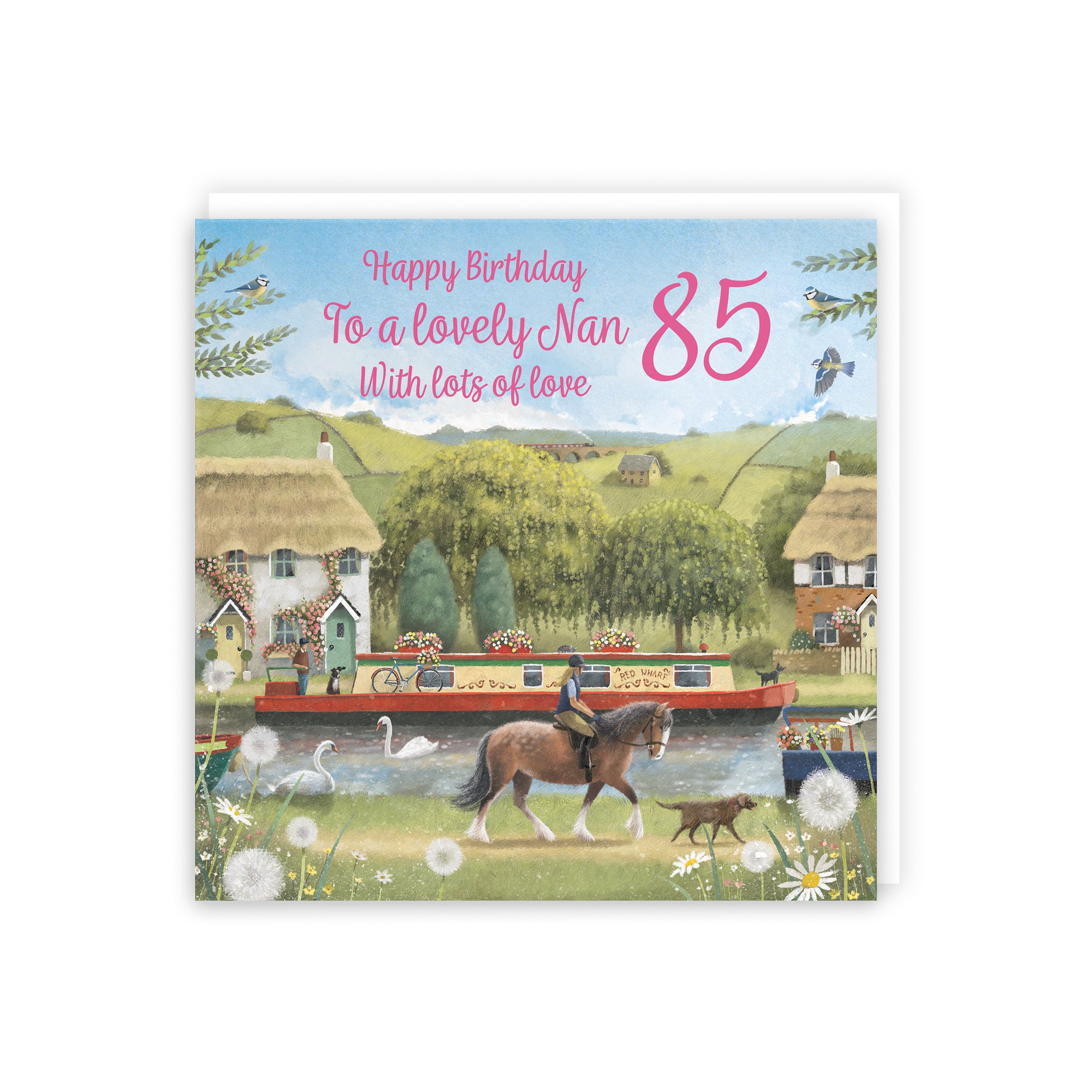 85th Nan Canal Narrowboat Birthday Card Horse Riding Milo's Gallery - Default Title (5056408177801)