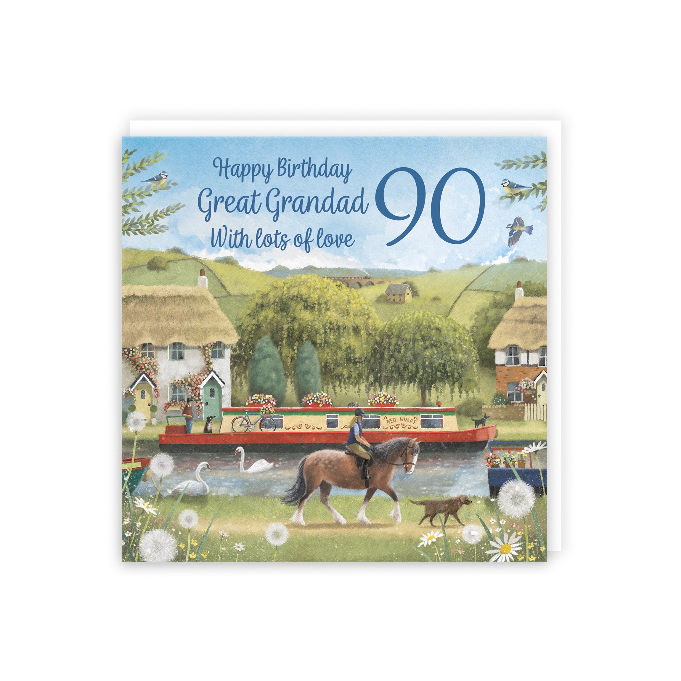 90th Great Grandad Canal Narrowboat Birthday Card Horse Riding Milo's Gallery - Default Title (5056408177993)