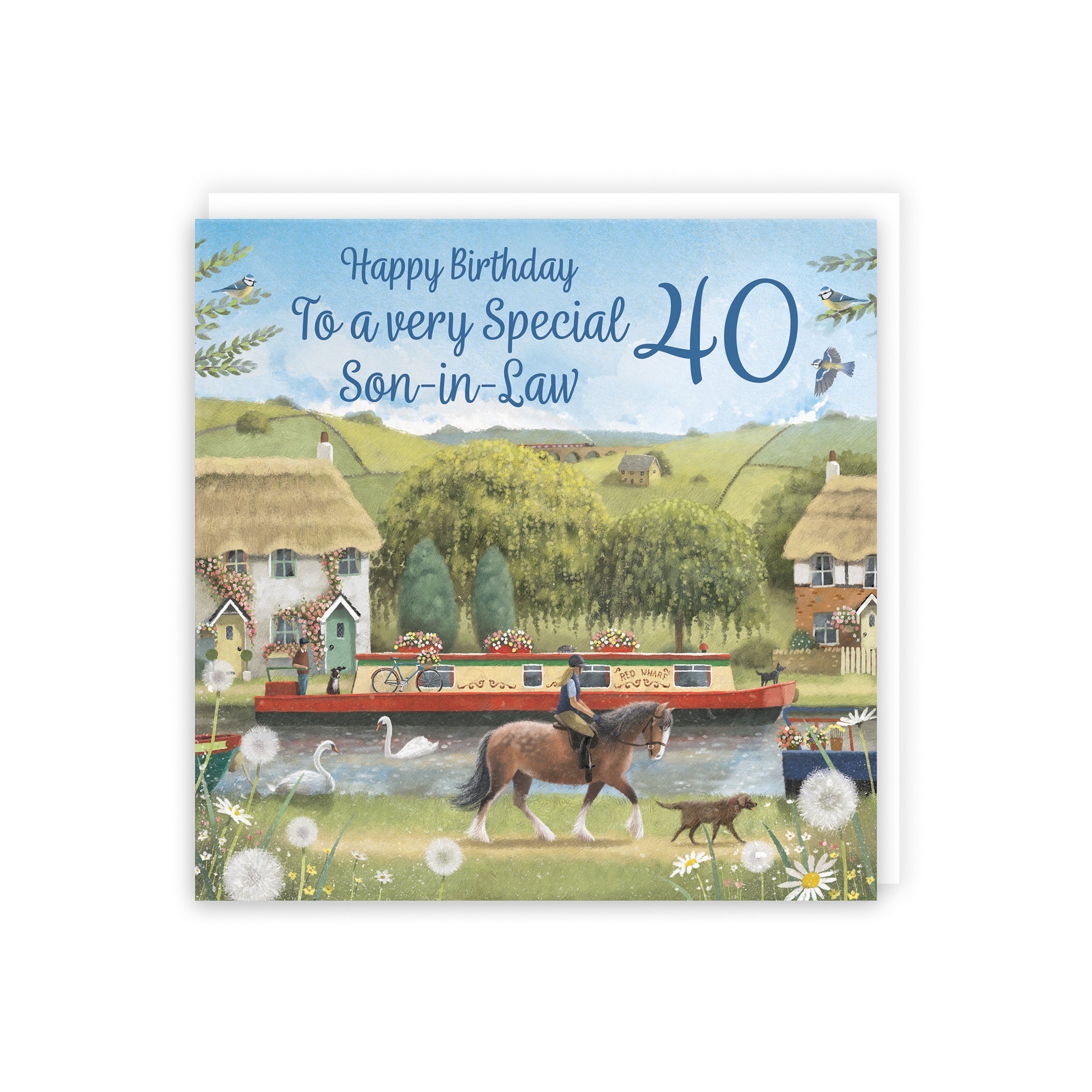 40th Son-in-Law Canal Narrowboat Birthday Card Horse Riding Milo's Gallery - Default Title (5056408178570)