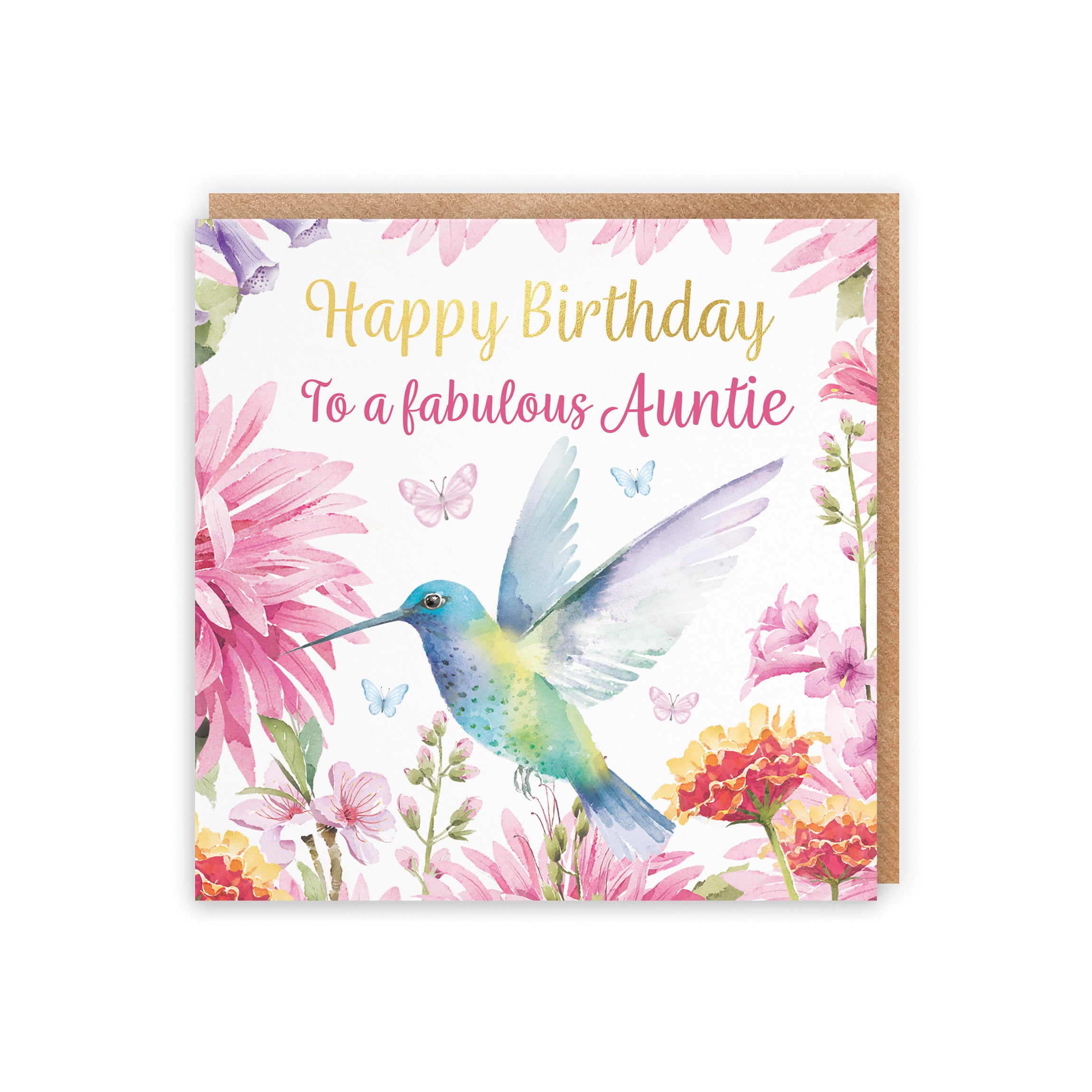 Auntie Birthday Card Hummingbird Gold Foil Milo's Gallery - Default Title (5056408179096)