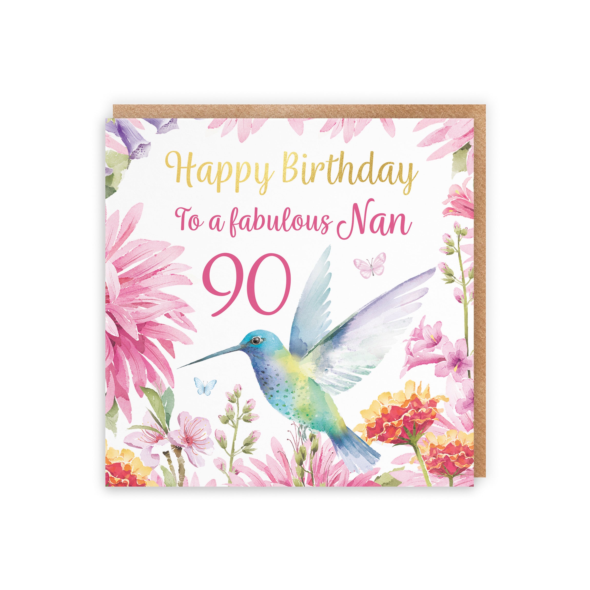 90th Nan Birthday Card Hummingbird Gold Foil Milo's Gallery - Default Title (5056408183208)