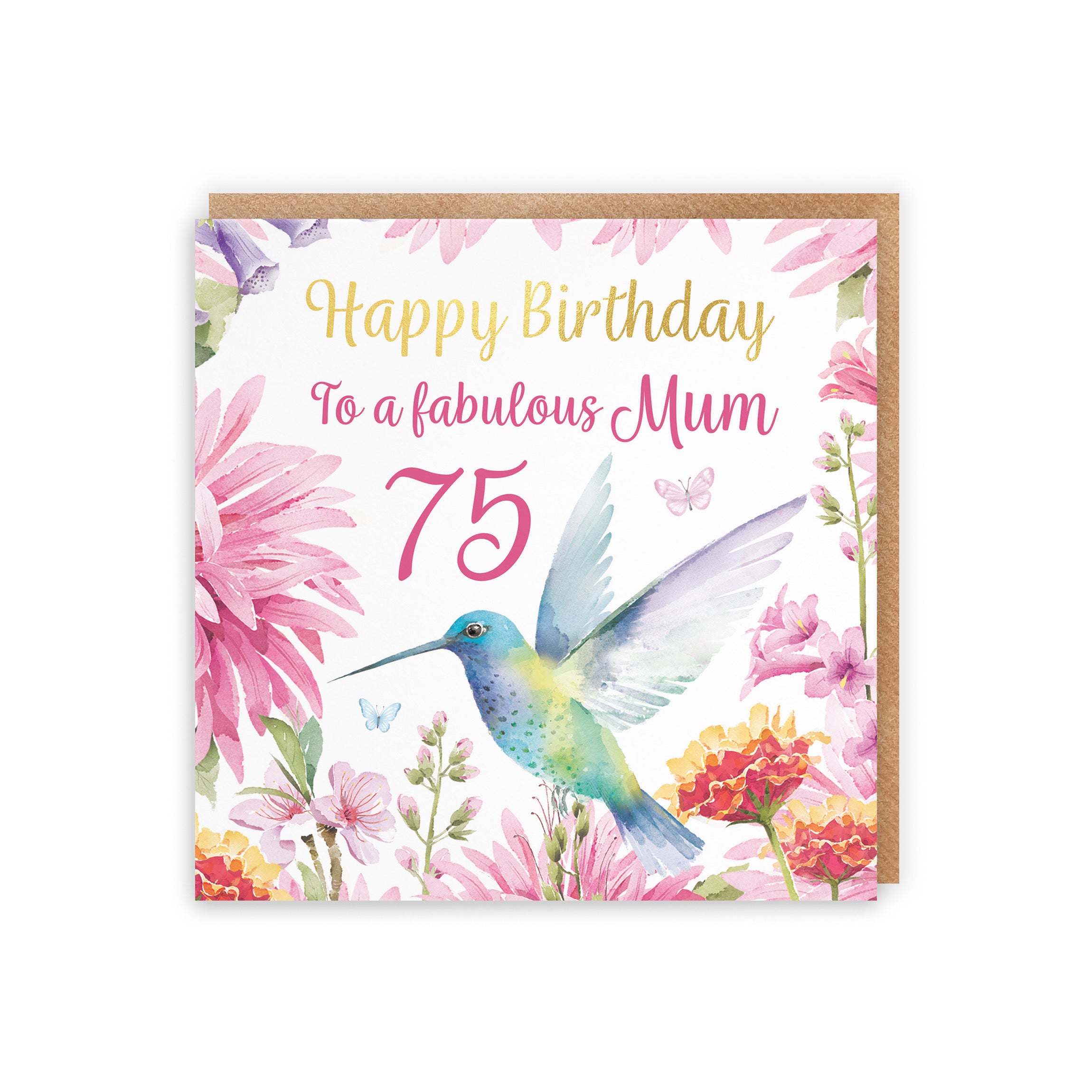 75th Mum Birthday Card Hummingbird Gold Foil Milo's Gallery - Default Title (5056408183819)