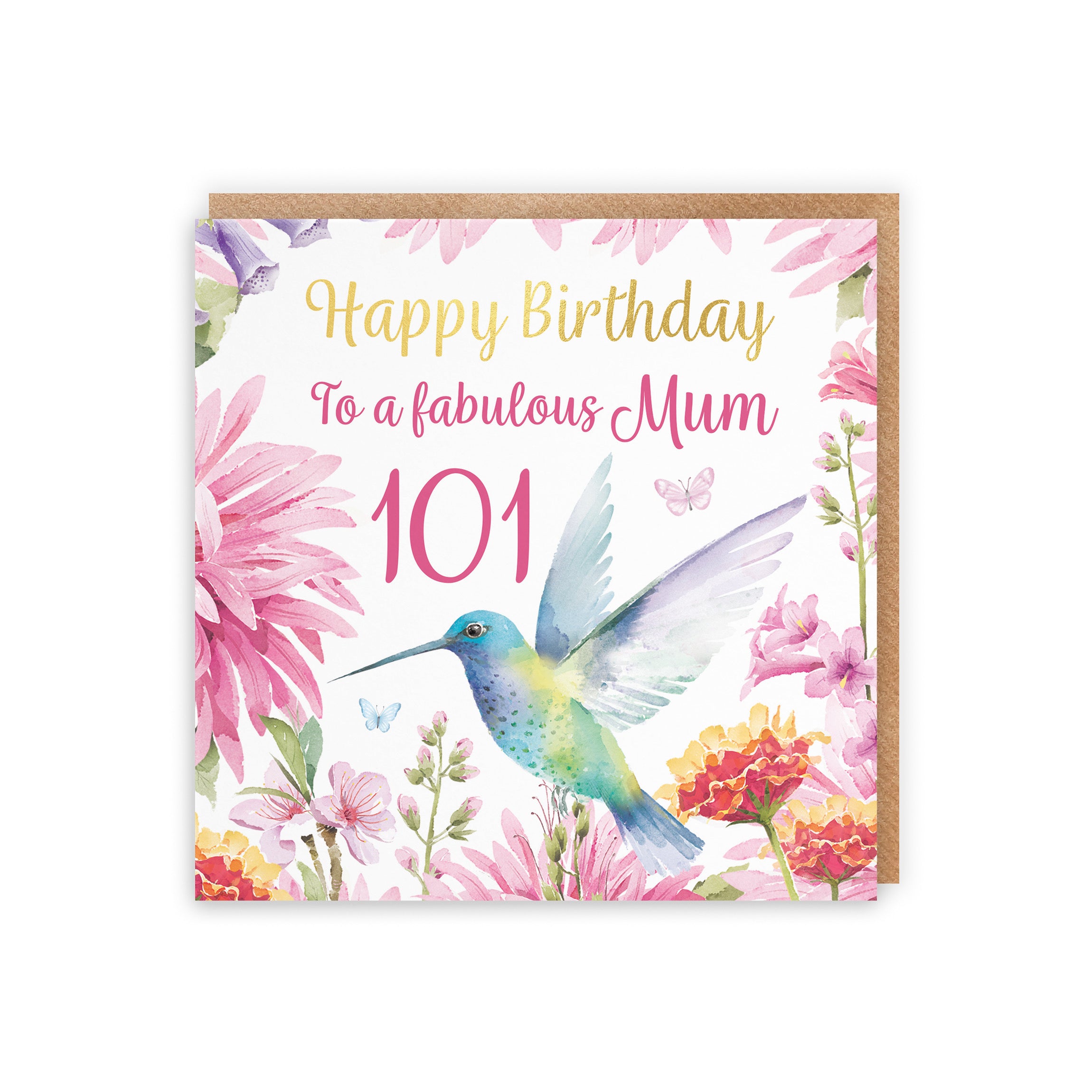 101st Mum Birthday Card Hummingbird Gold Foil Milo's Gallery - Default Title (5056408183871)