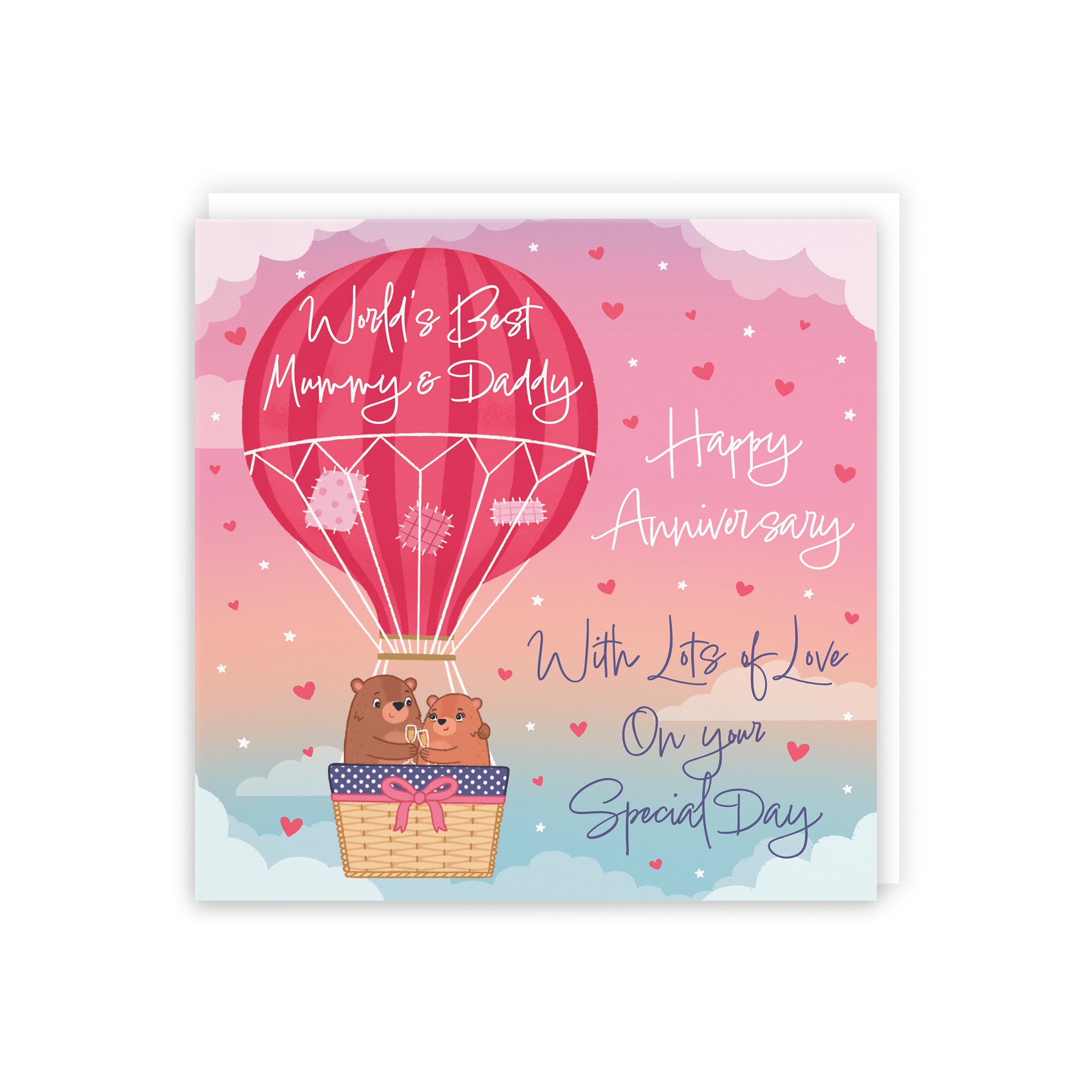 Mummy And Daddy Hot Air Balloon Anniversary Card Cute Bears - Default Title (5056408191418)