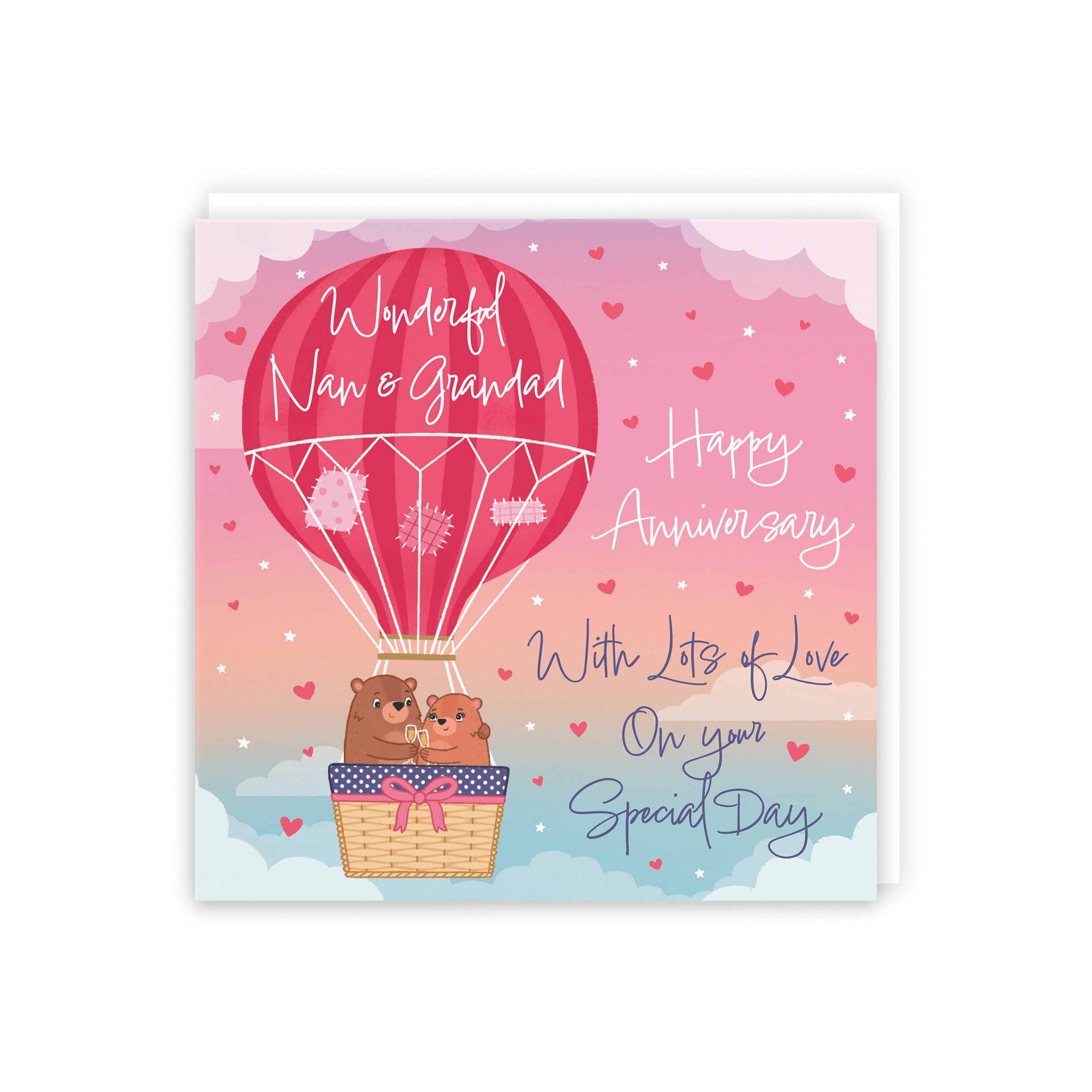 Nan And Grandad Hot Air Balloon Anniversary Card Cute Bears - Default Title (5056408191531)