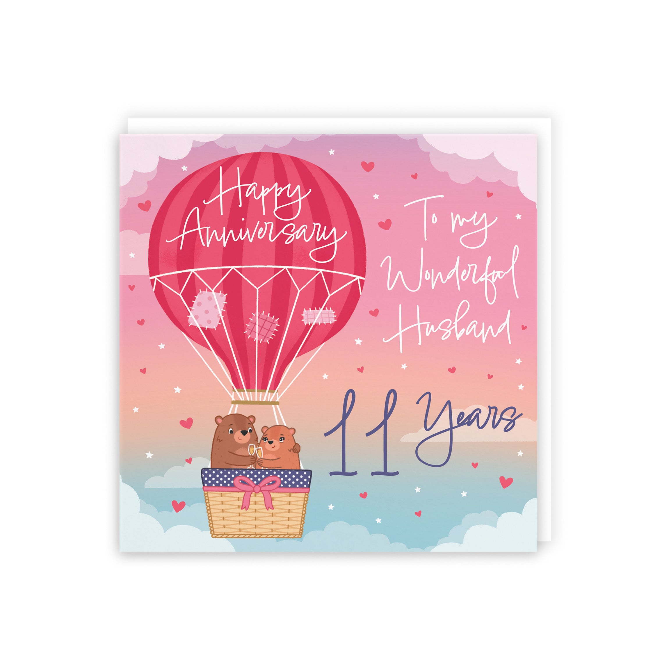 11th Husband Hot Air Balloon Anniversary Card Cute Bears - Default Title (5056408192217)