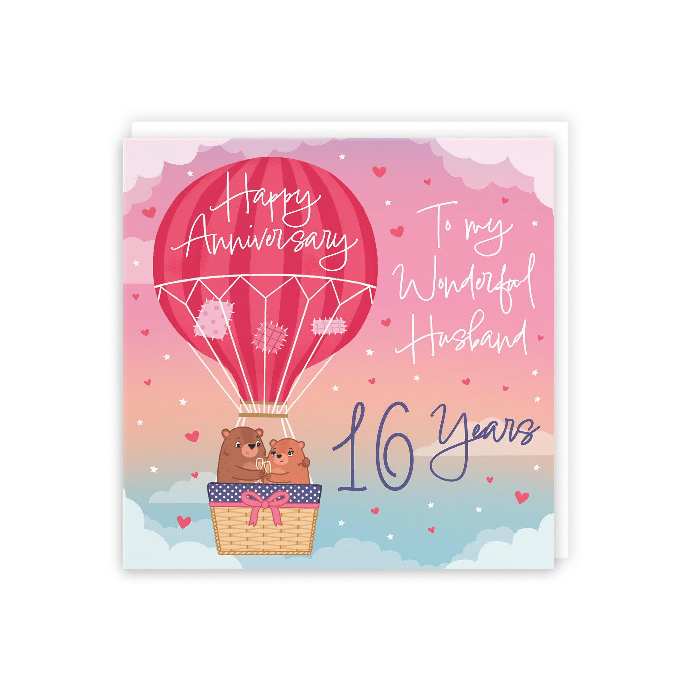 16th Husband Hot Air Balloon Anniversary Card Cute Bears - Default Title (5056408192262)