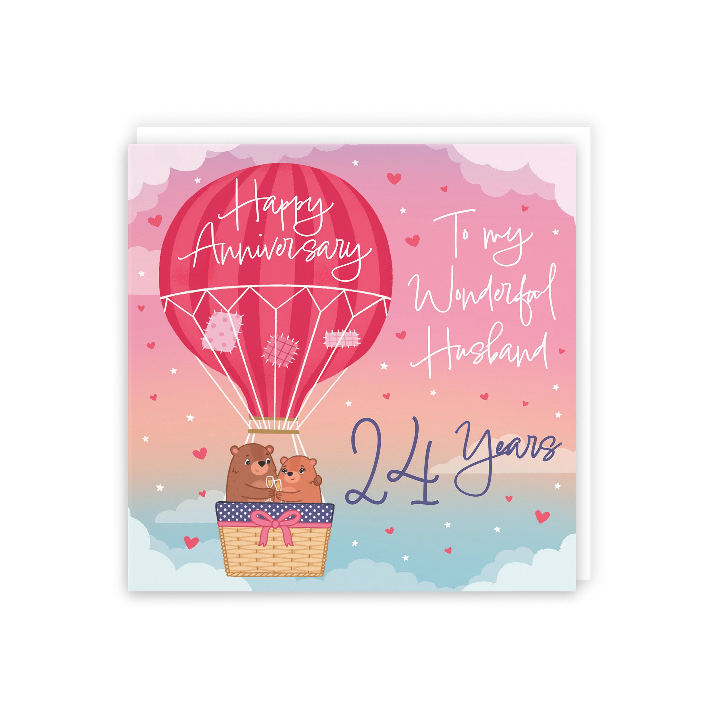 24th Husband Hot Air Balloon Anniversary Card Cute Bears - Default Title (5056408192347)