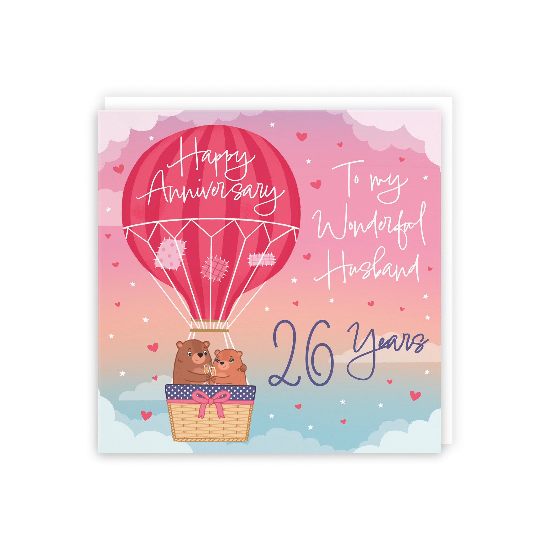 26th Husband Hot Air Balloon Anniversary Card Cute Bears - Default Title (5056408192361)