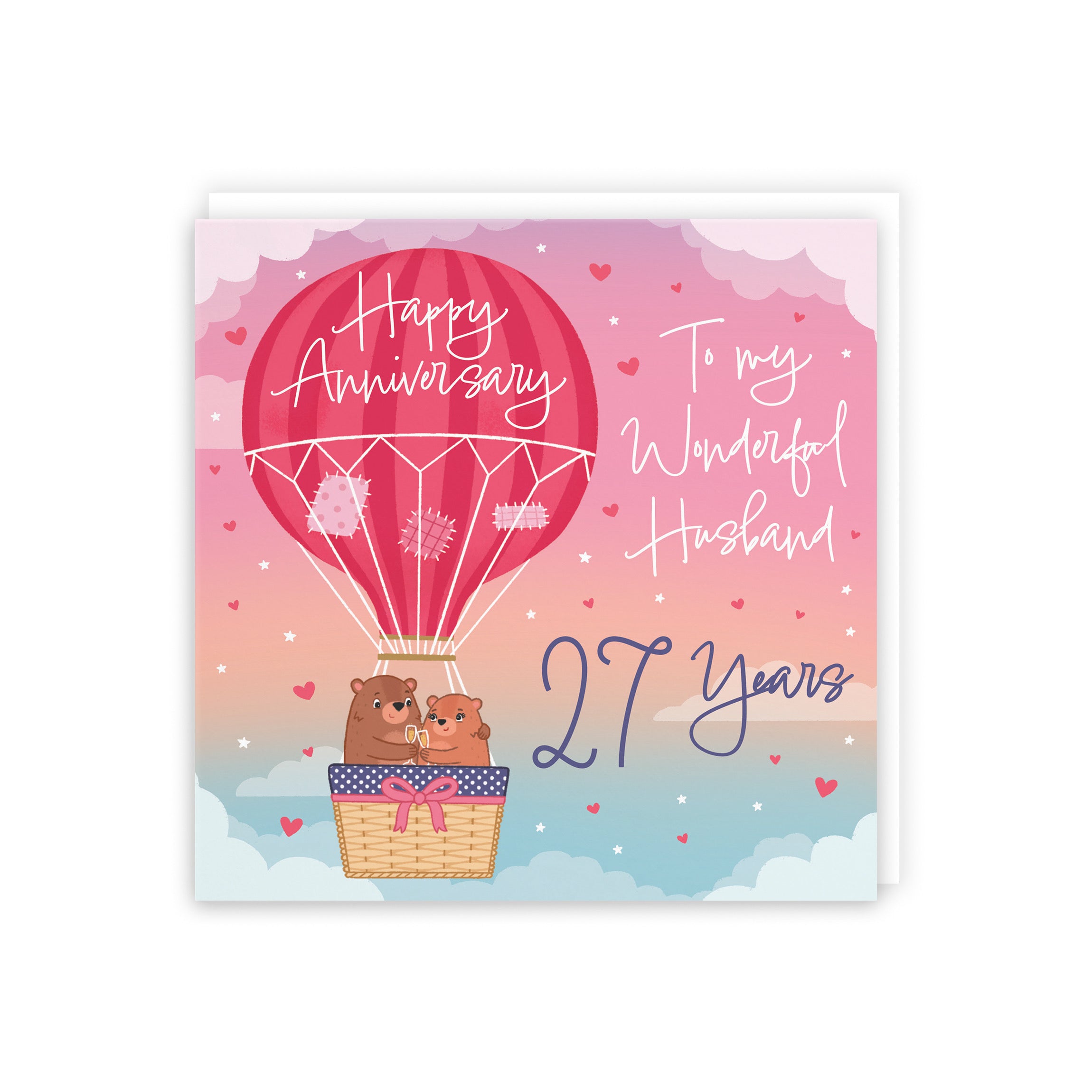 27th Husband Hot Air Balloon Anniversary Card Cute Bears - Default Title (5056408192378)