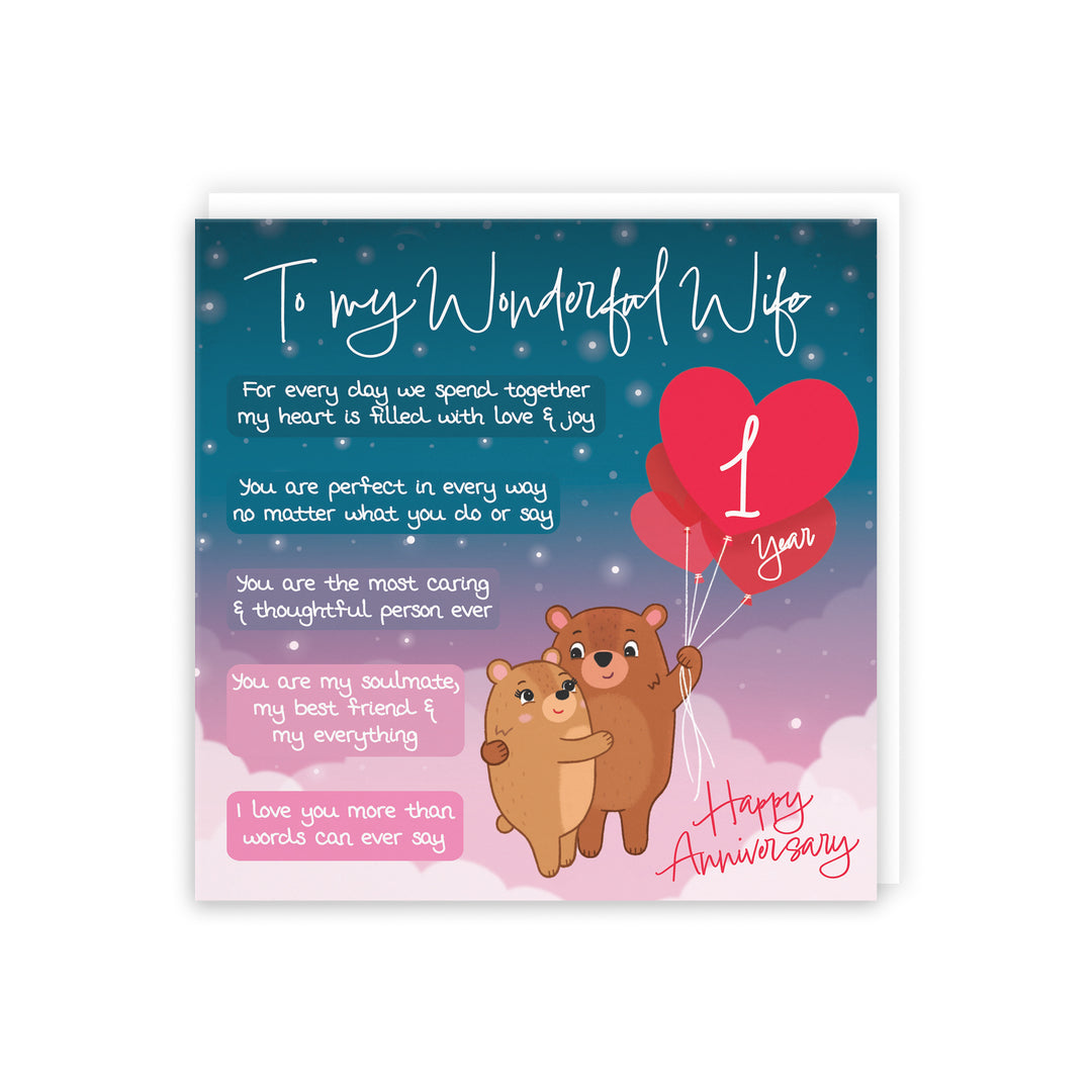 1st Wife Anniversary Card Starry Night Cute Bears – Hunts England