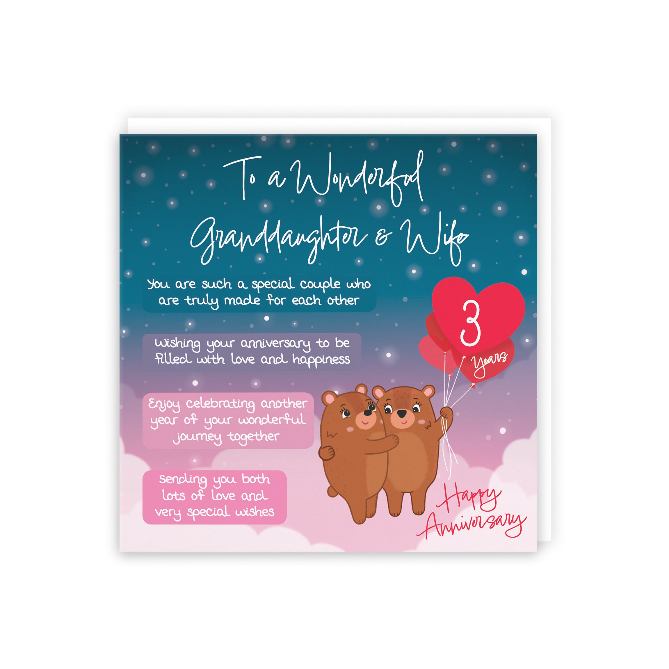 3rd Granddaughter And Wife Anniversary Card Starry Night Cute Bears - Default Title (5056408196635)