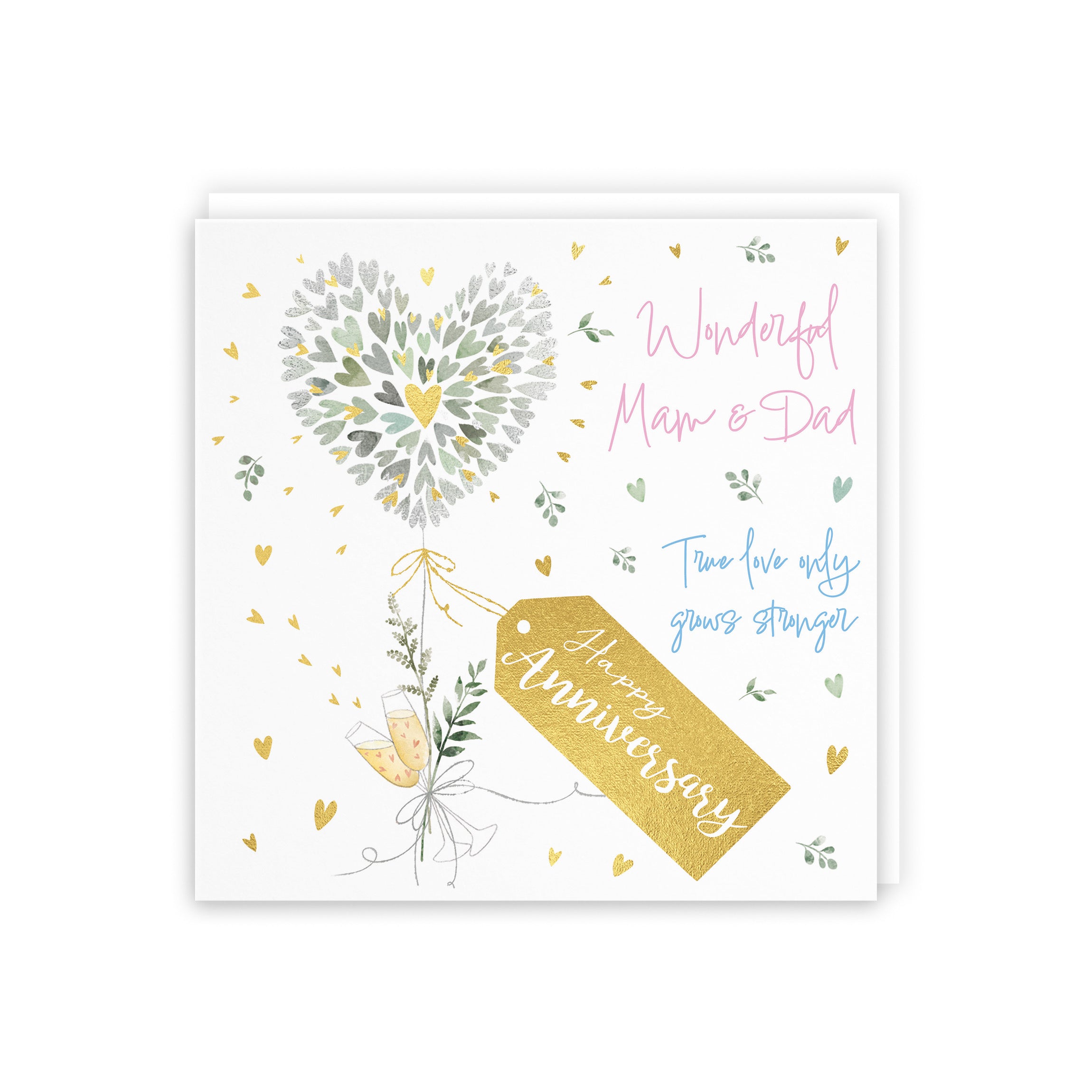 Mam And Dad Anniversary Card Contemporary Hearts Gold Foil Milo's Gallery - Default Title (5063396000202)