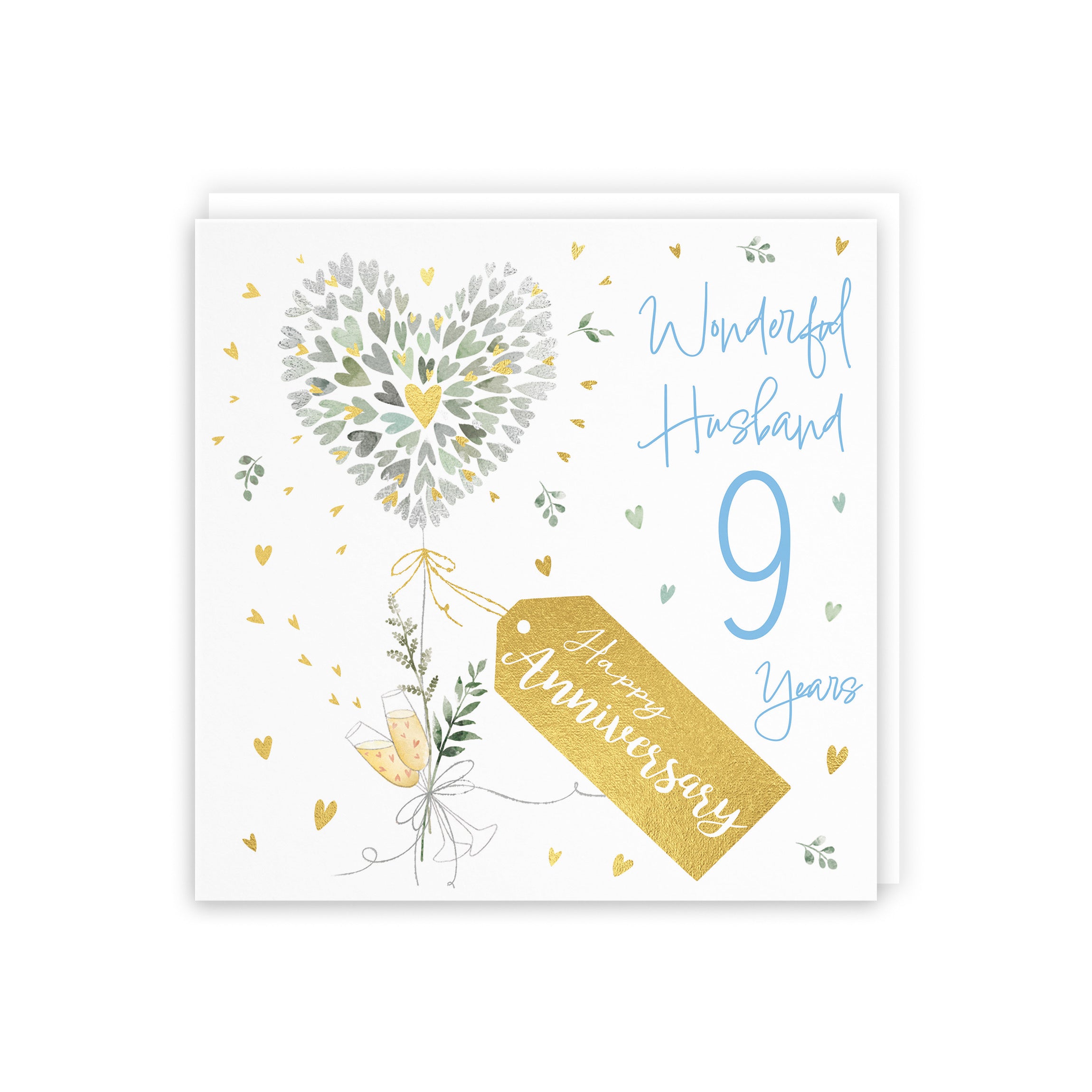 9th Husband Anniversary Card Contemporary Hearts Gold Foil Milo's Gallery - Default Title (5063396000370)