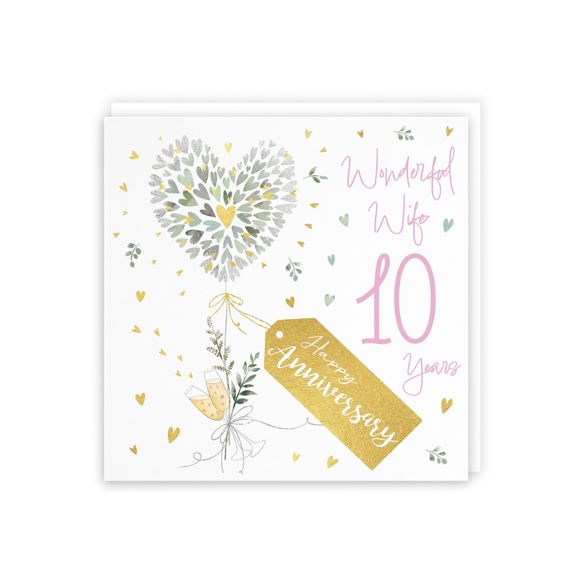 10th Wife Anniversary Card Contemporary Hearts Gold Foil Milo's Gallery - Default Title (5063396000844)