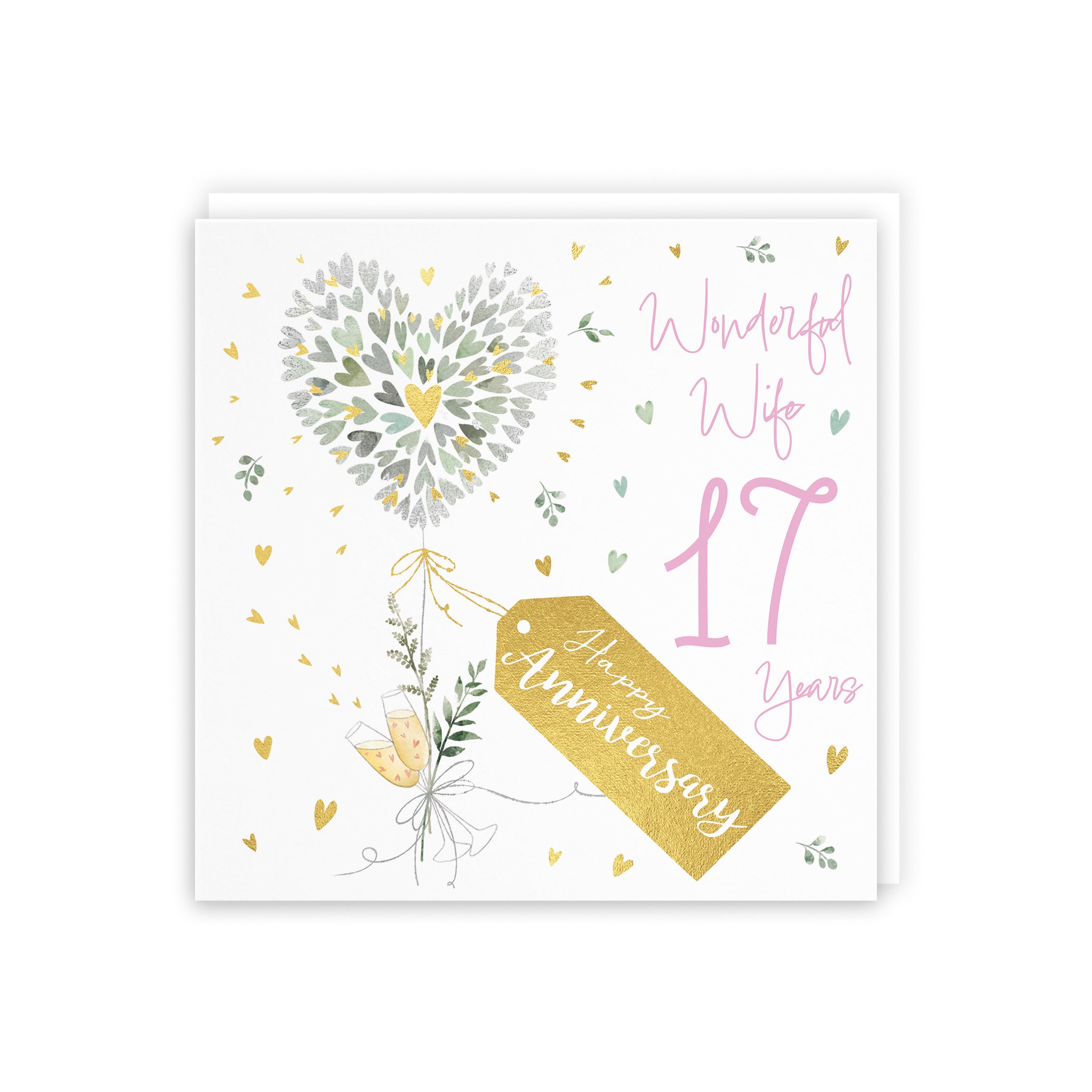 17th Wife Anniversary Card Contemporary Hearts Gold Foil Milo's Gallery - Default Title (5063396000912)