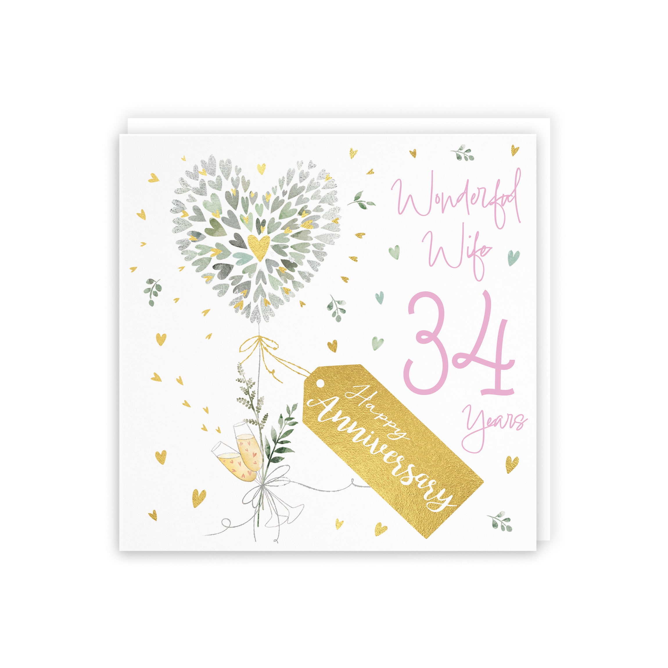 34th Wife Anniversary Card Contemporary Hearts Gold Foil Milo's Gallery - Default Title (5063396001087)