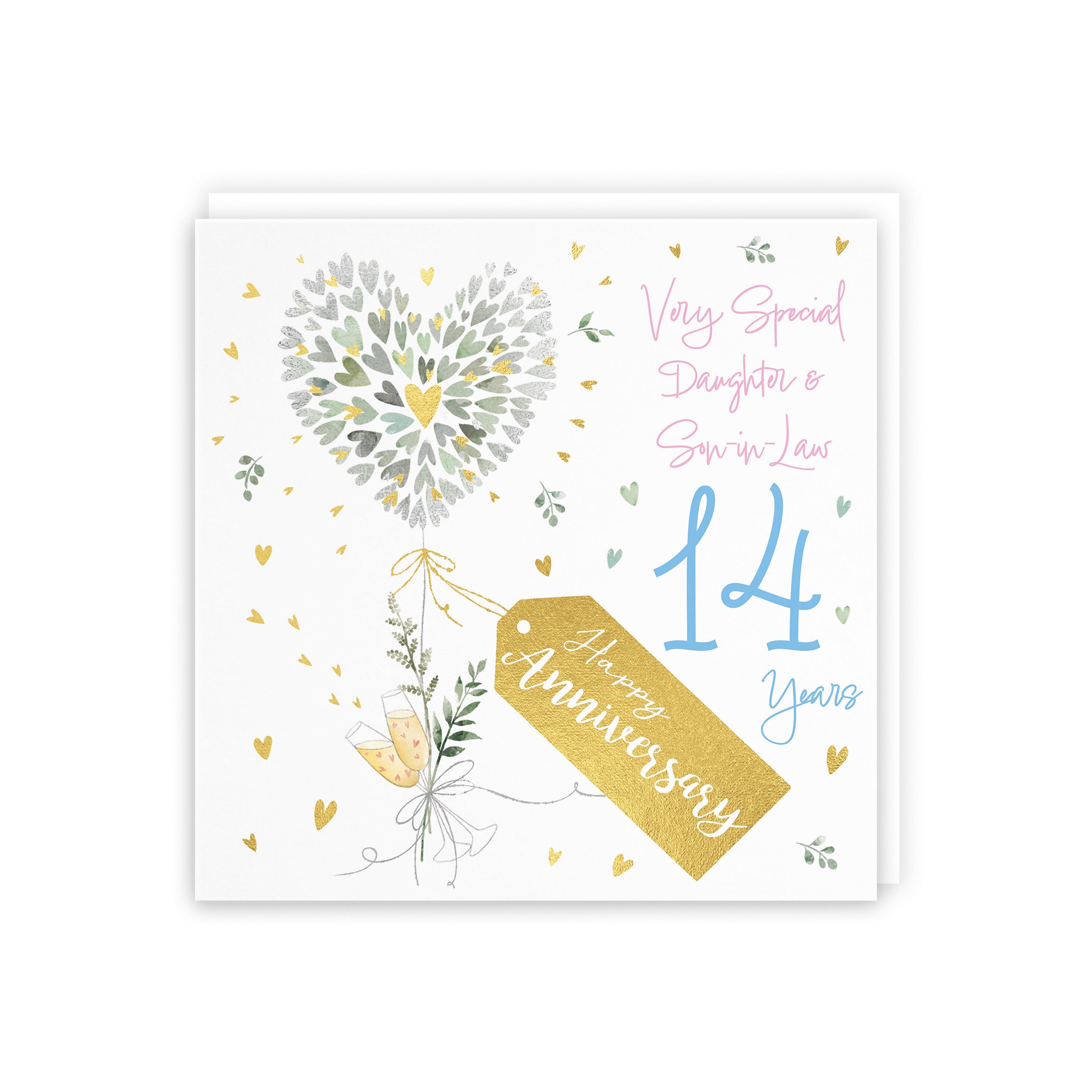 14th Daughter And Son-in-Law Anniversary Card Contemporary Hearts Gold Foil Milo's Gallery - Default Title (5063396001520)