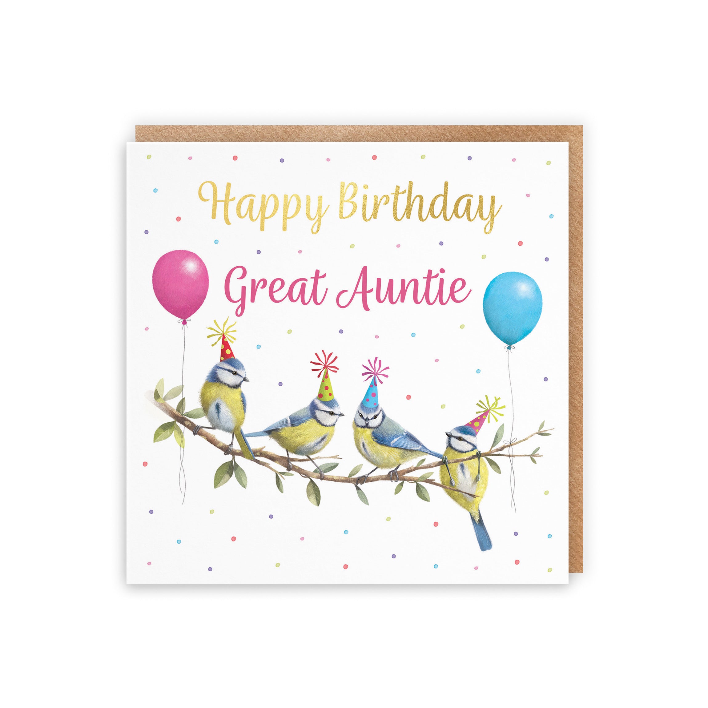 Great Auntie Blue Tits Birthday Card Gold Foil Milo's Gallery - Default Title (5063396021122)