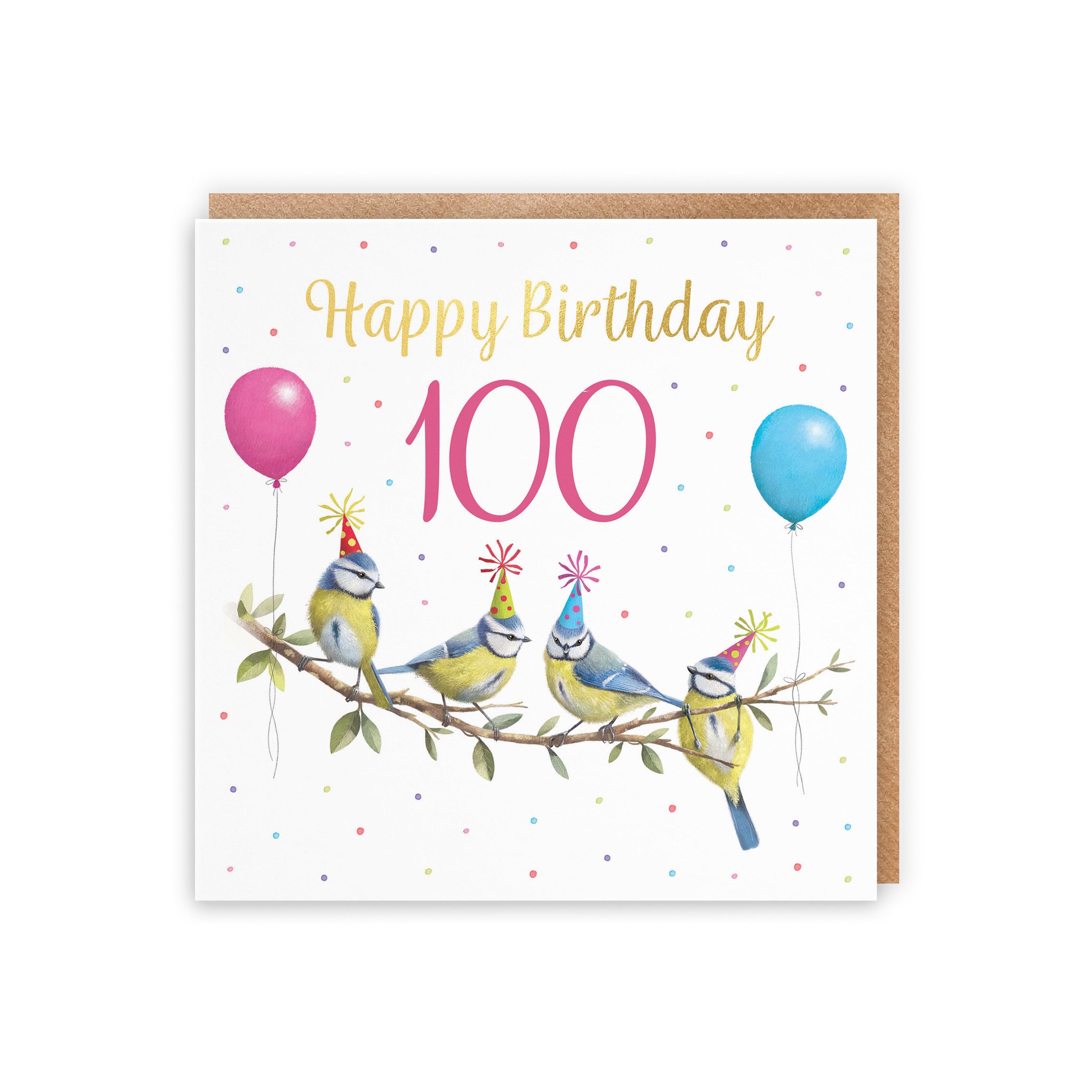 100th Blue Tits Birthday Card Gold Foil Milo's Gallery - Default Title (5063396021498)