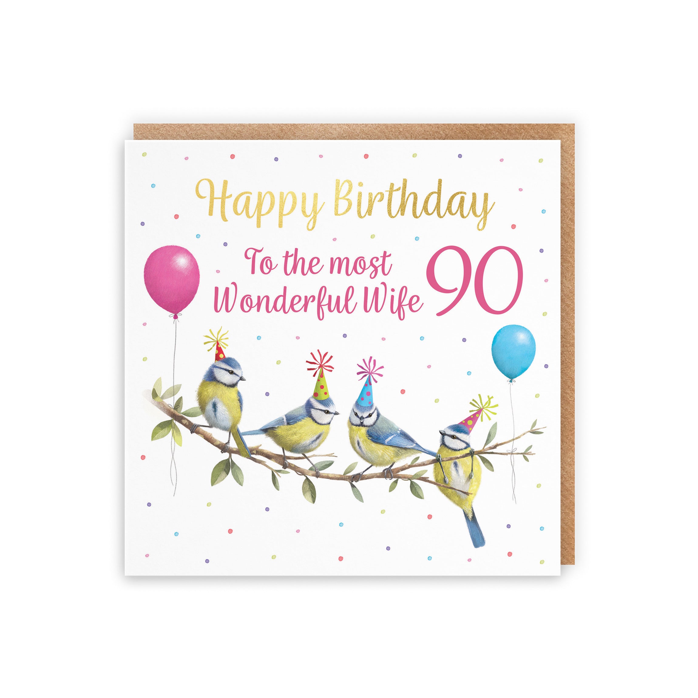 90th Wife Blue Tits Birthday Card Gold Foil Milo's Gallery - Default Title (5063396022051)