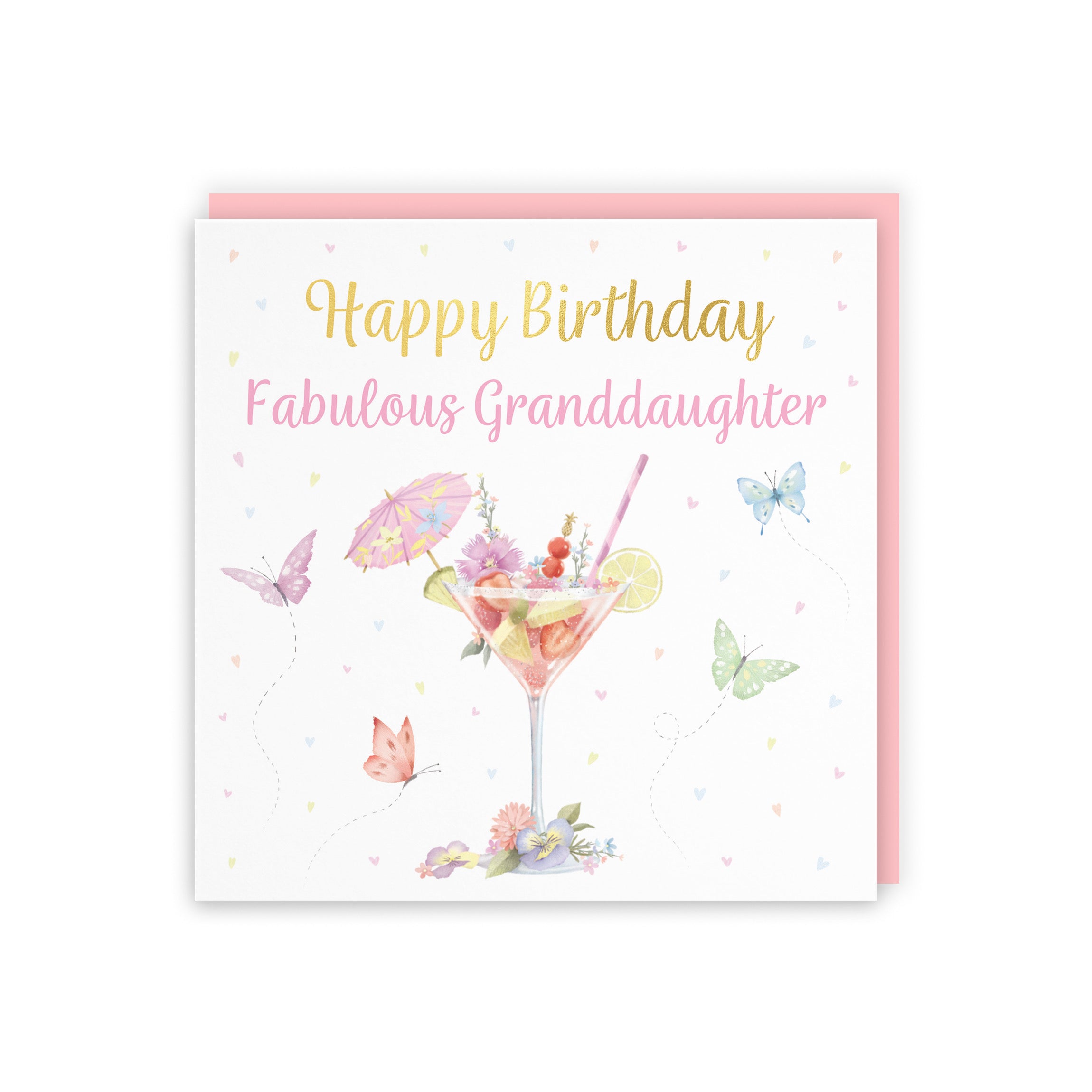 Granddaughter Pink Cocktail And Butterflies Birthday Card Gold Foil Milo's Gallery - Default Title (5063396025625)