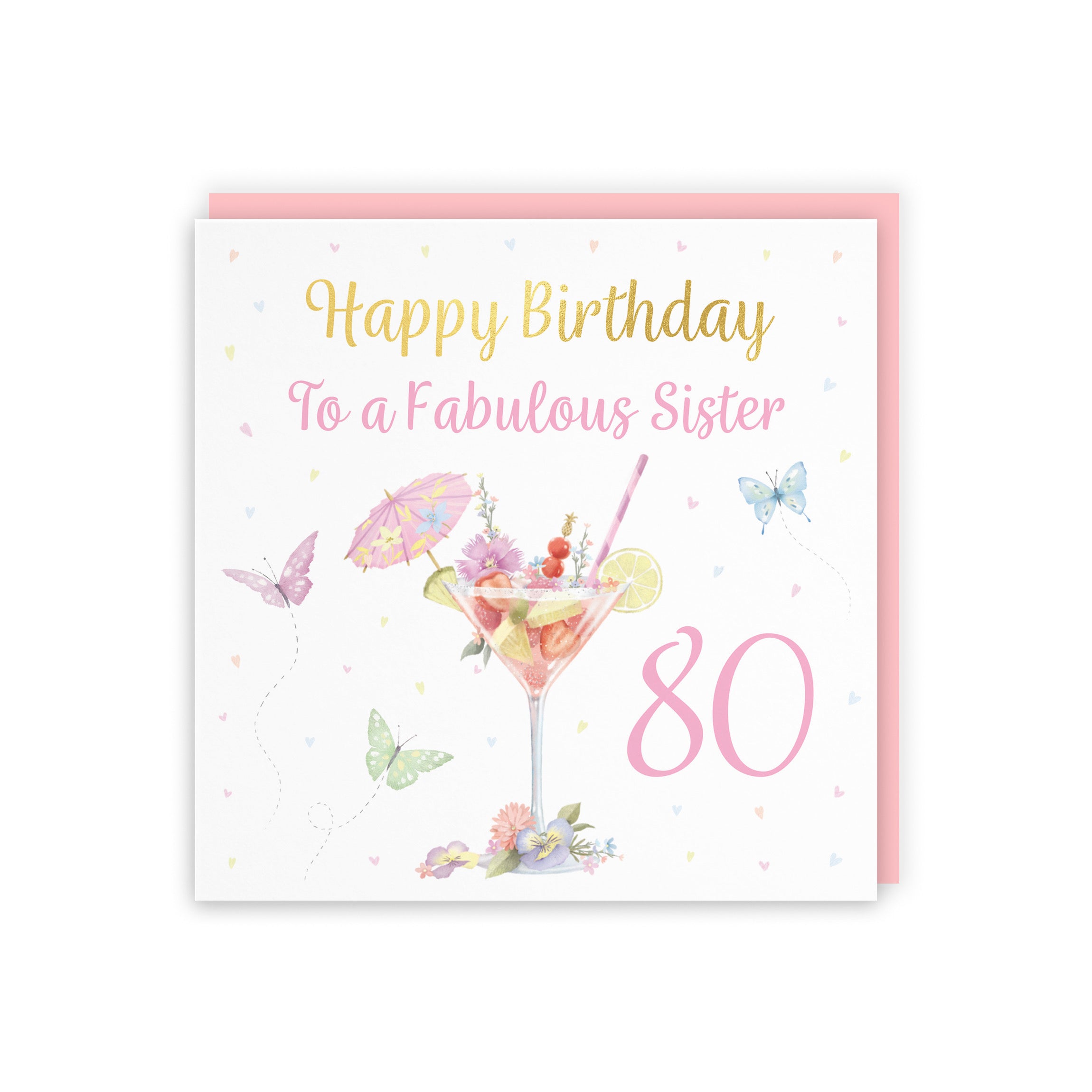 80th Sister Pink Cocktail And Butterflies Birthday Card Gold Foil Milo's Gallery - Default Title (5063396026172)