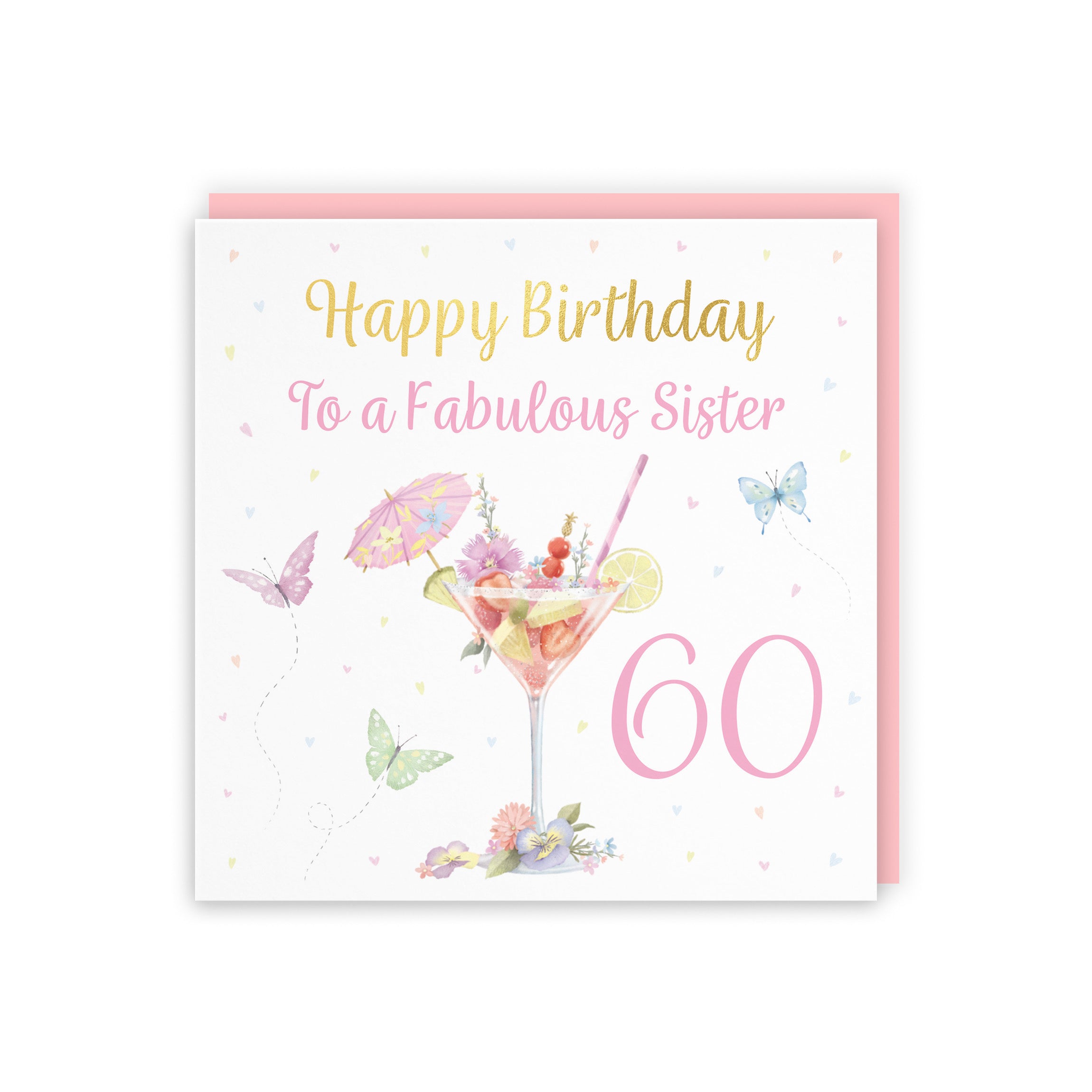 60th Sister Pink Cocktail And Butterflies Birthday Card Gold Foil Milo's Gallery - Default Title (5063396026202)