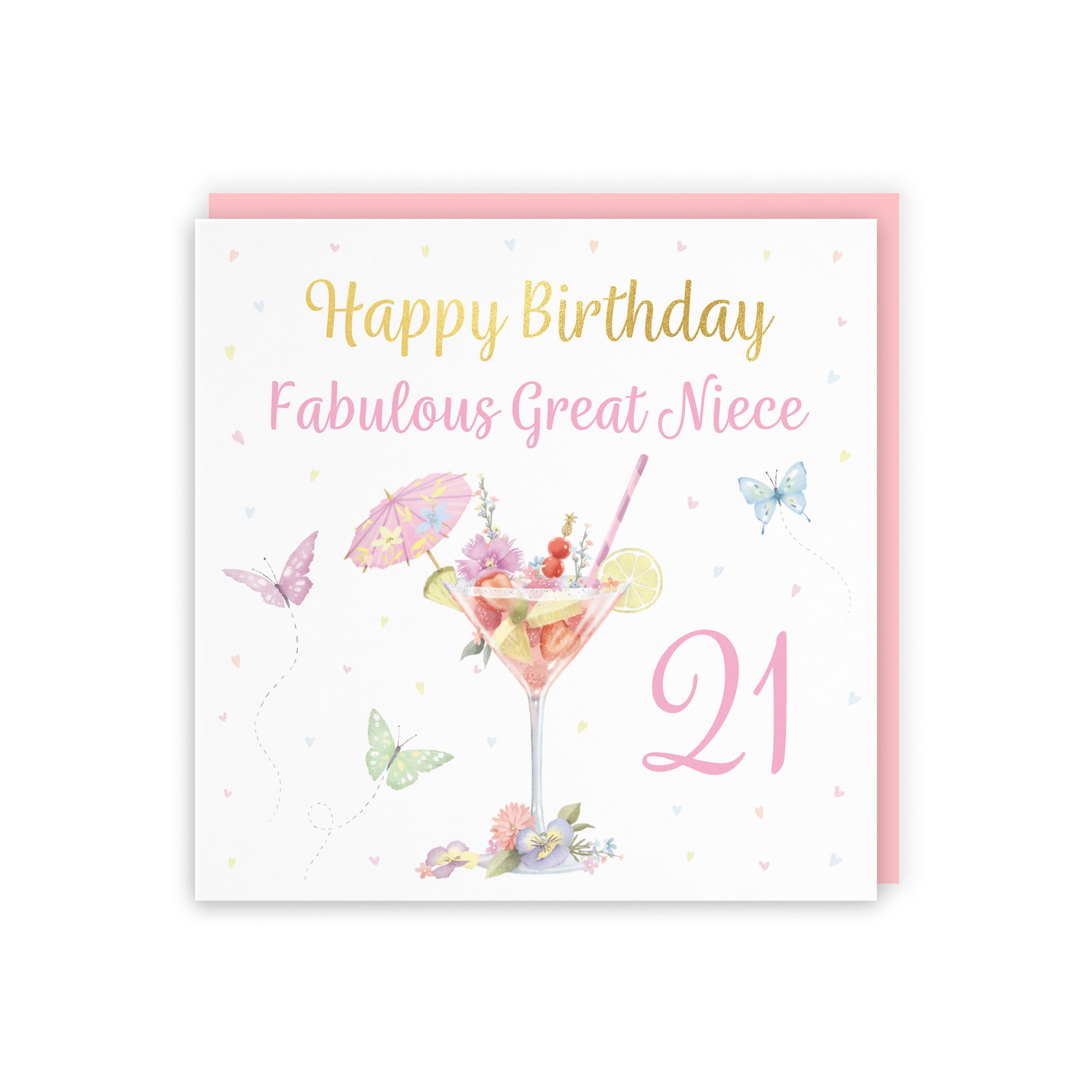 21st Great Niece Pink Cocktail And Butterflies Birthday Card Gold Foil Milo's Gallery - Default Title (5063396026370)