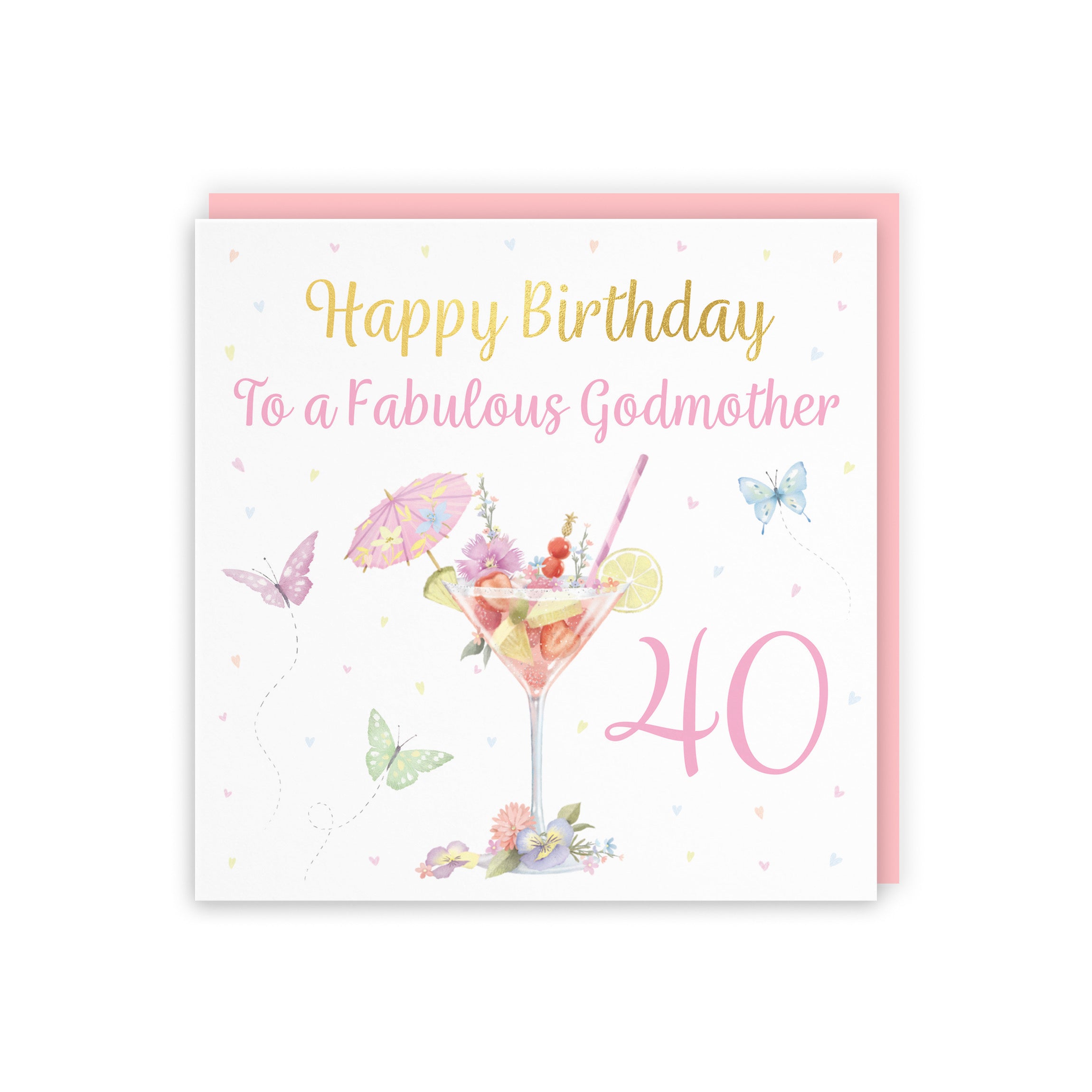 40th Godmother Pink Cocktail And Butterflies Birthday Card Gold Foil Milo's Gallery - Default Title (5063396027131)