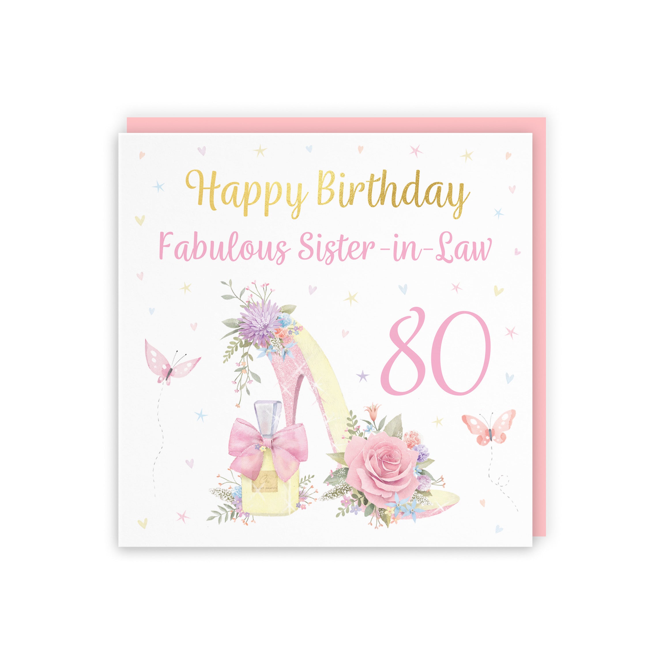 80th Sister In Law High Heel And Perfume Birthday Card Gold Foil Milo's Gallery - Default Title (5063396028725)