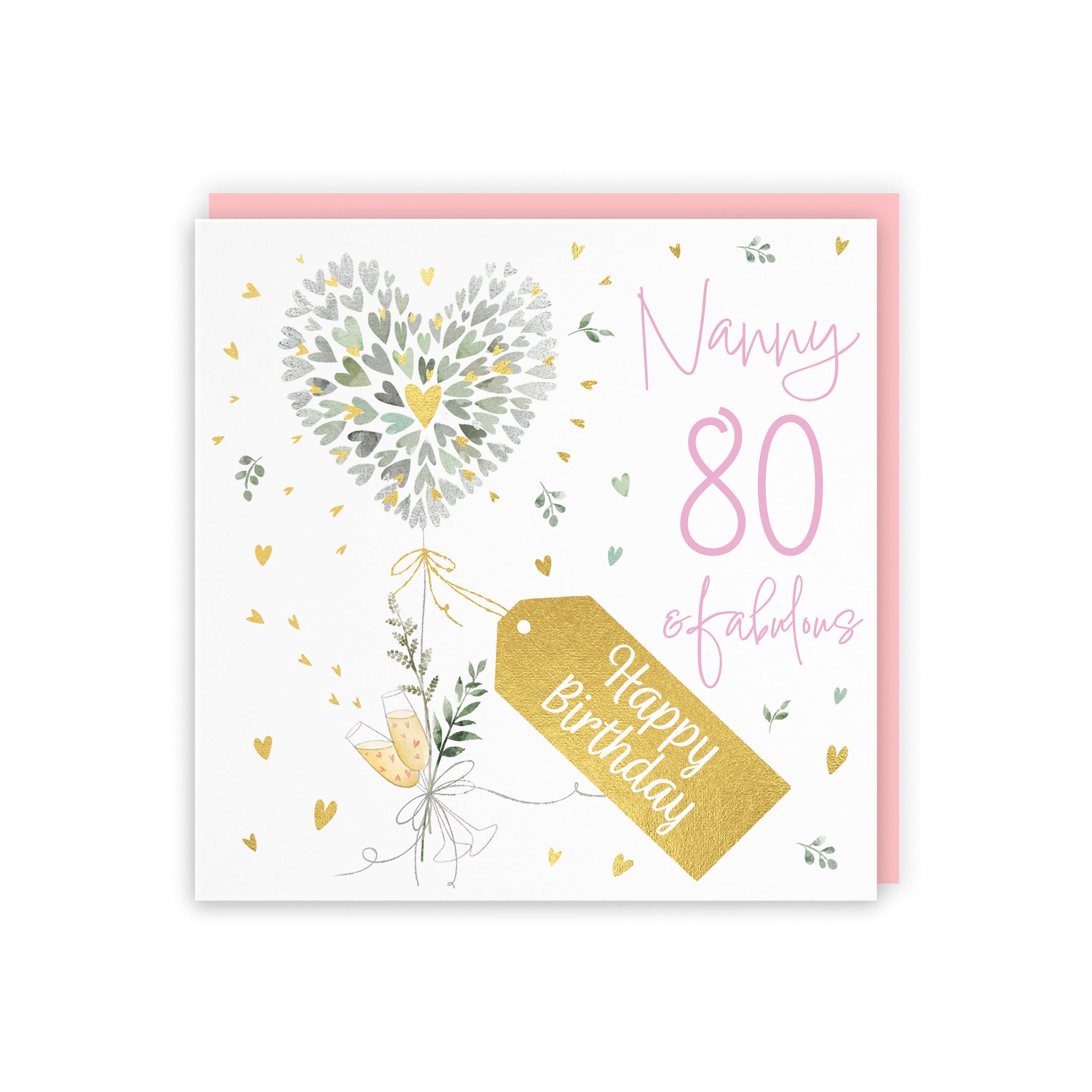 80th Nanny Contemporary Hearts Birthday Card Gold Foil Milo's Gallery - Default Title (5063396032043)