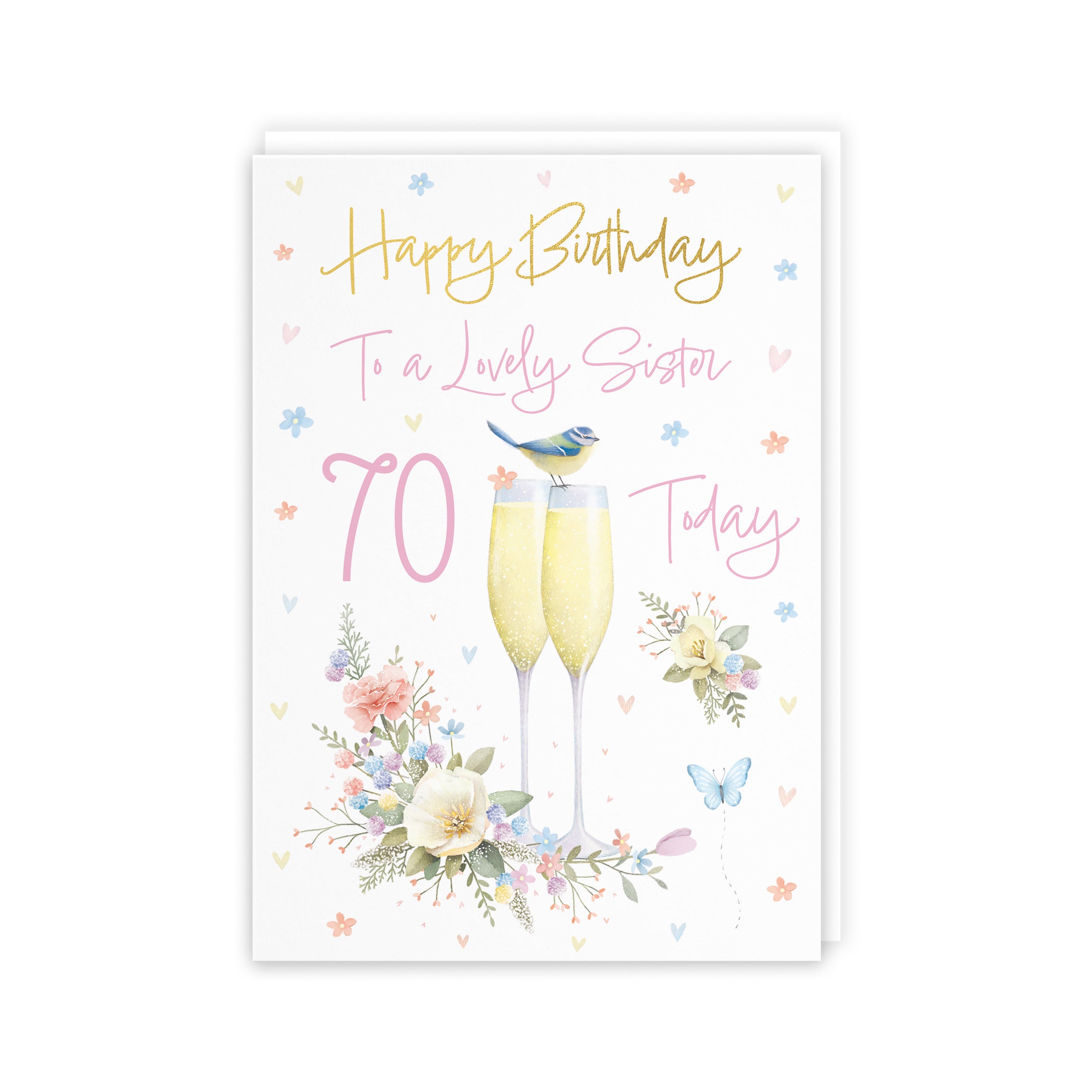 70th Sister Champagne Flutes Gold Foil Birthday Card Milo's Gallery - Default Title (5063396034078)