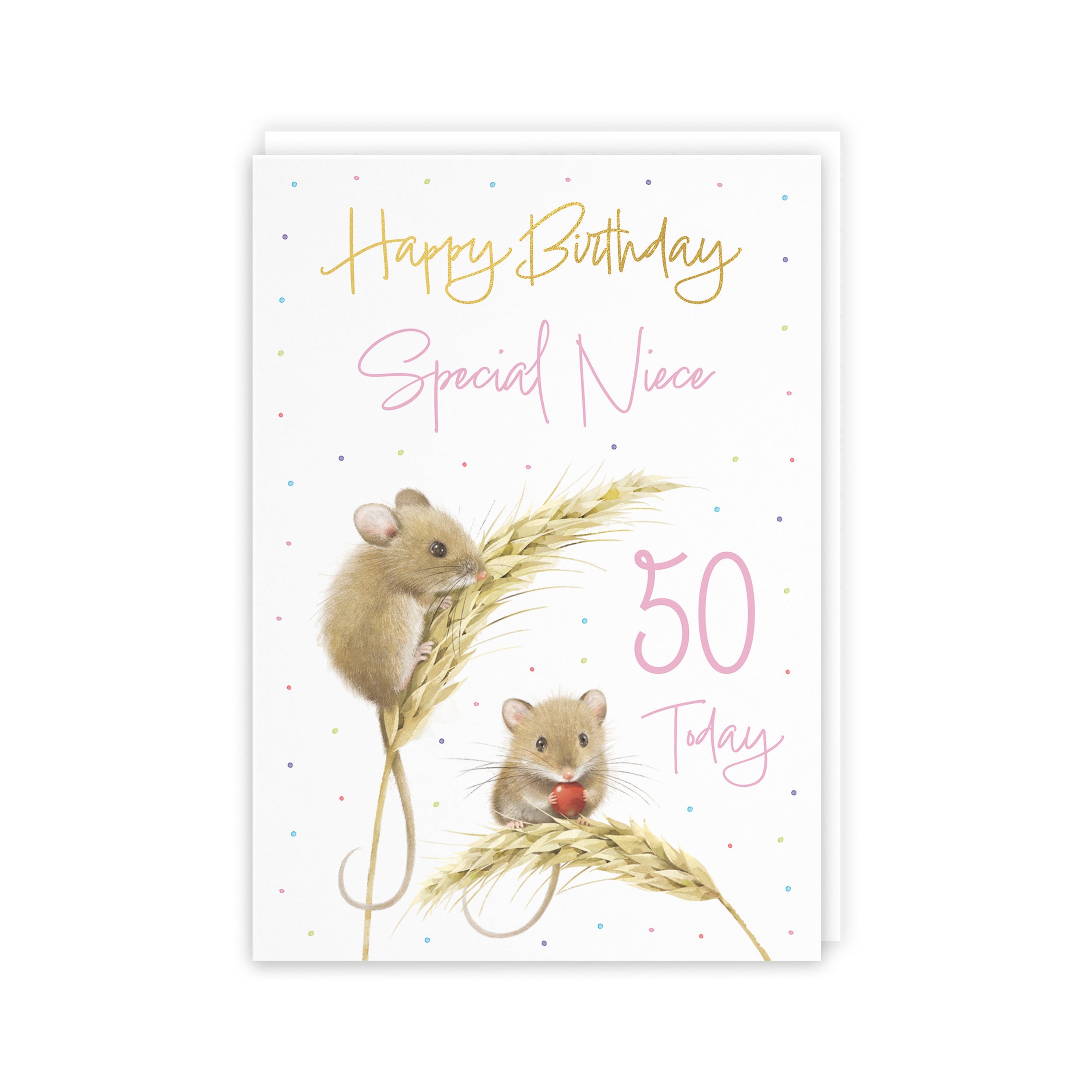 50th Niece Gold Foil Birthday Card Harvest Mice Milo's Gallery - Default Title (5063396119102)