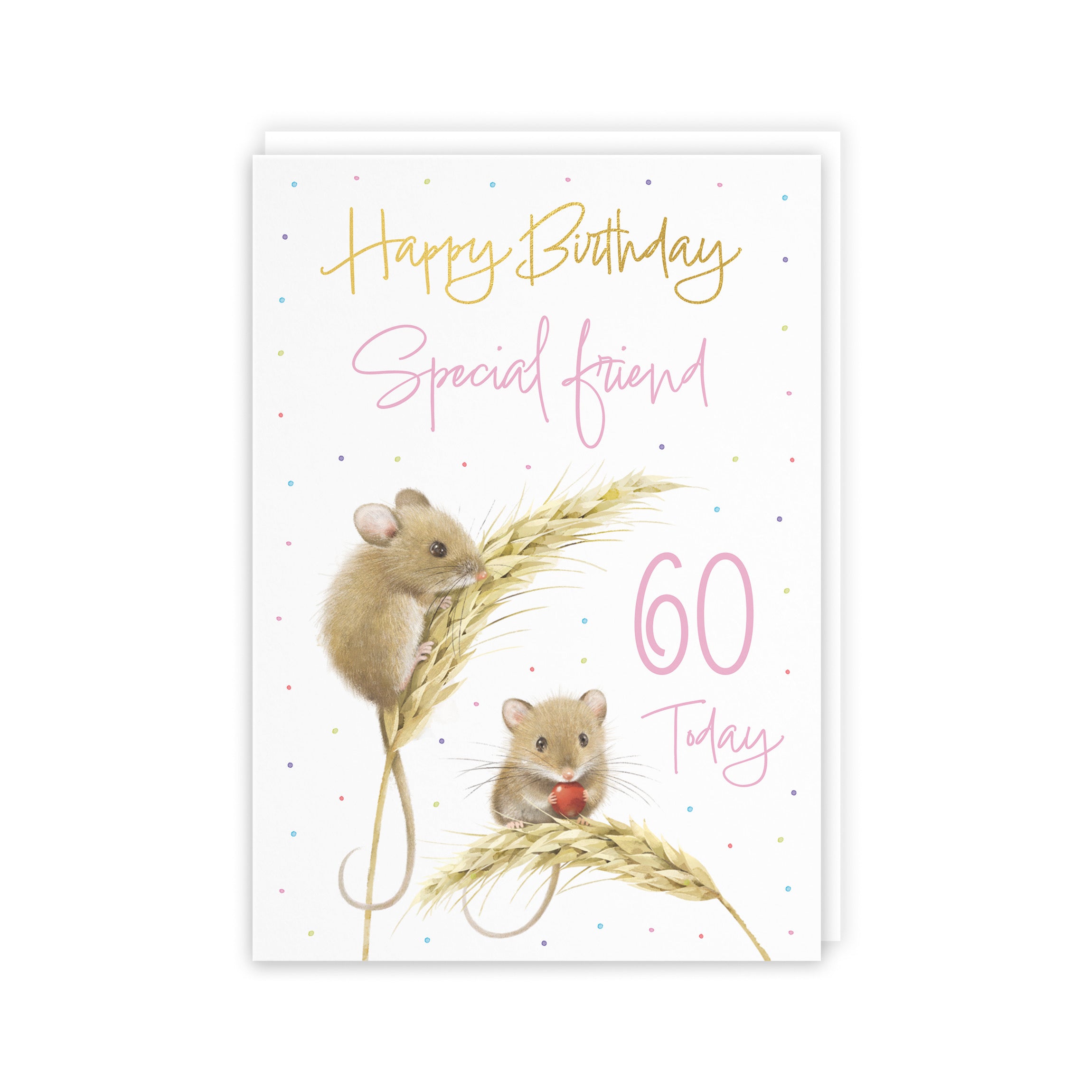 60th Female Friend Gold Foil Birthday Card Harvest Mice Milo's Gallery - Default Title (5063396120344)