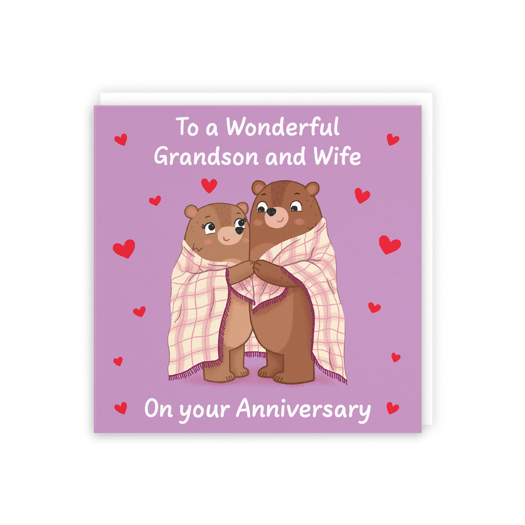 Grandson And Wife Anniversary Card Snuggly Bears Love Story – Hunts England