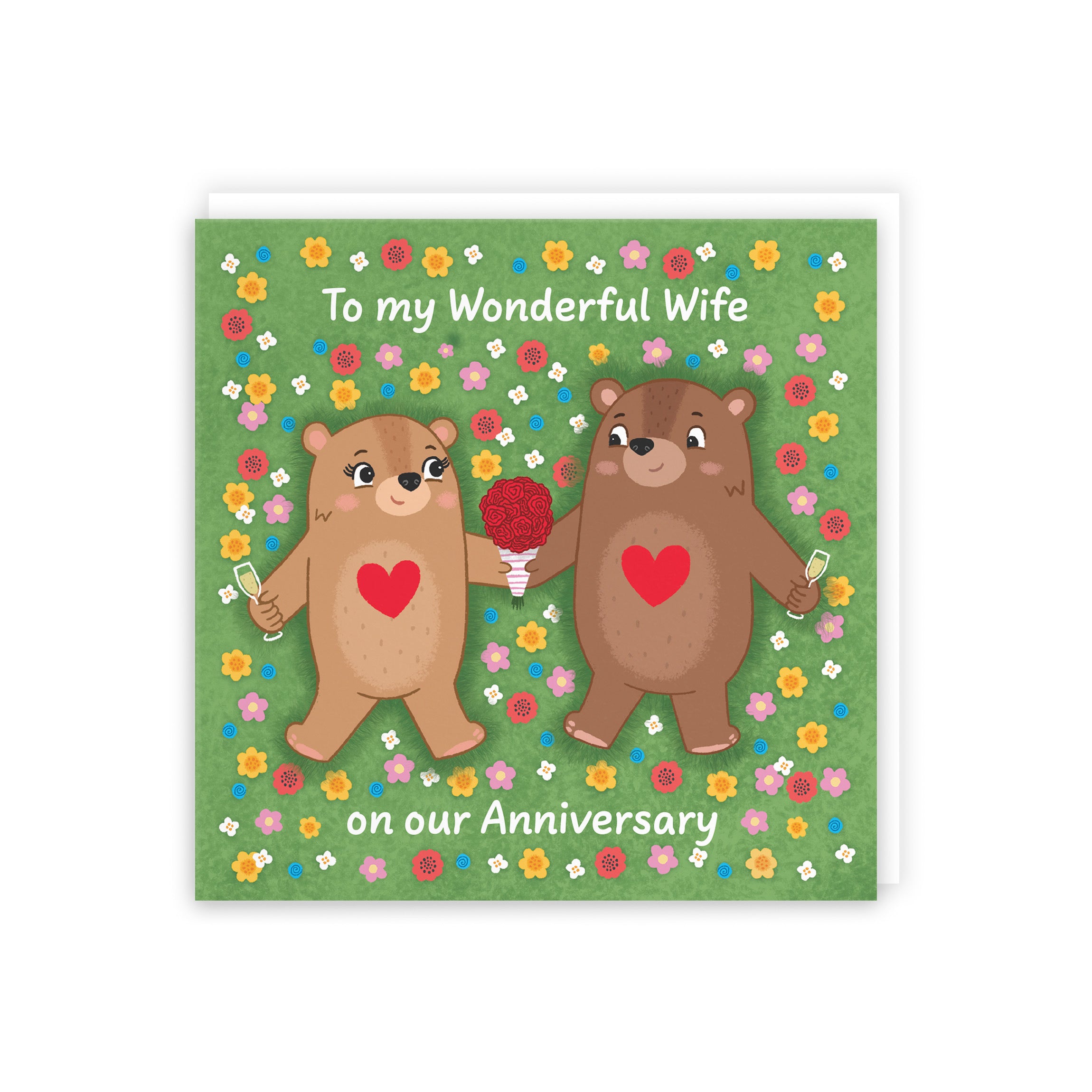 Wife Anniversary Card Flowery Bears Love Story - Default Title (5063396129422)