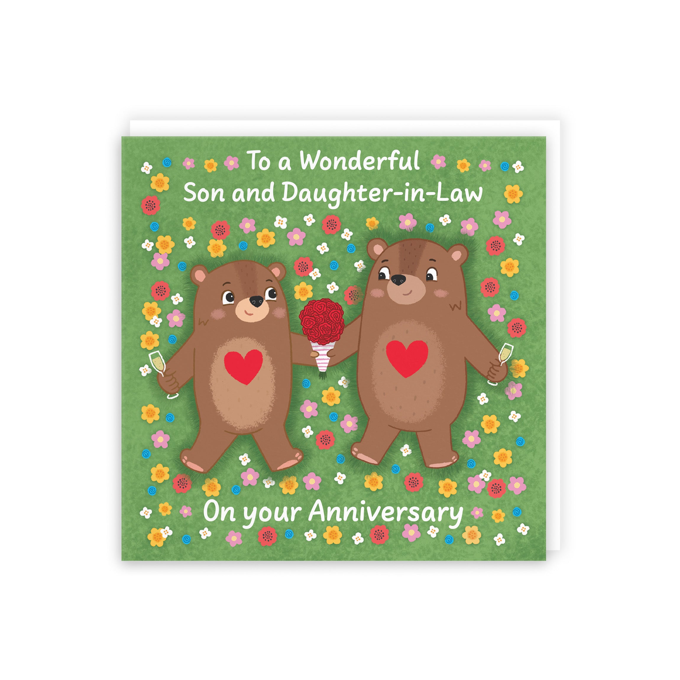 Son And Daughter In Law Anniversary Card Flowery Bears Love Story - Default Title (5063396129460)