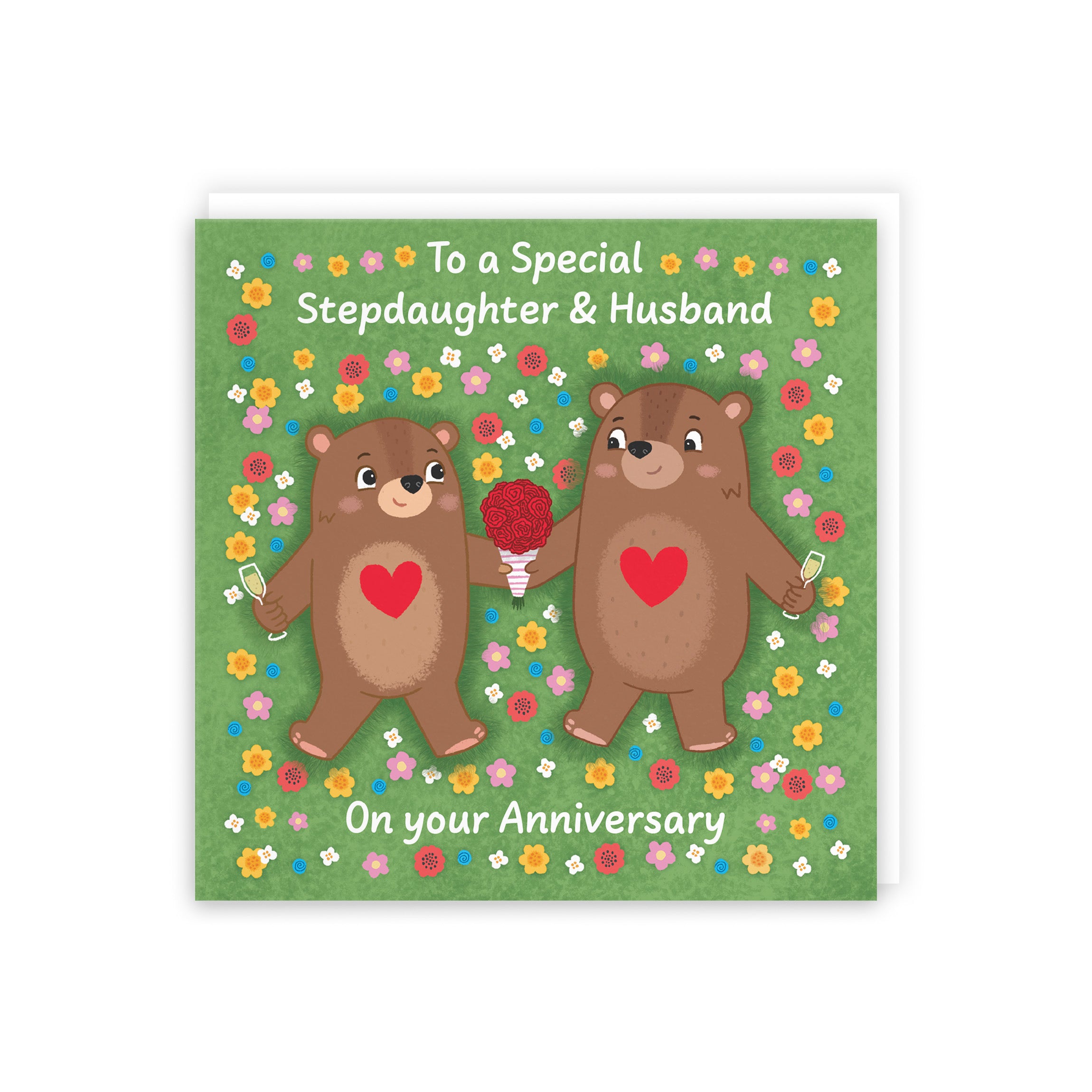 Stepdaughter And Husband Anniversary Card Flowery Bears Love Story - Default Title (5063396129484)