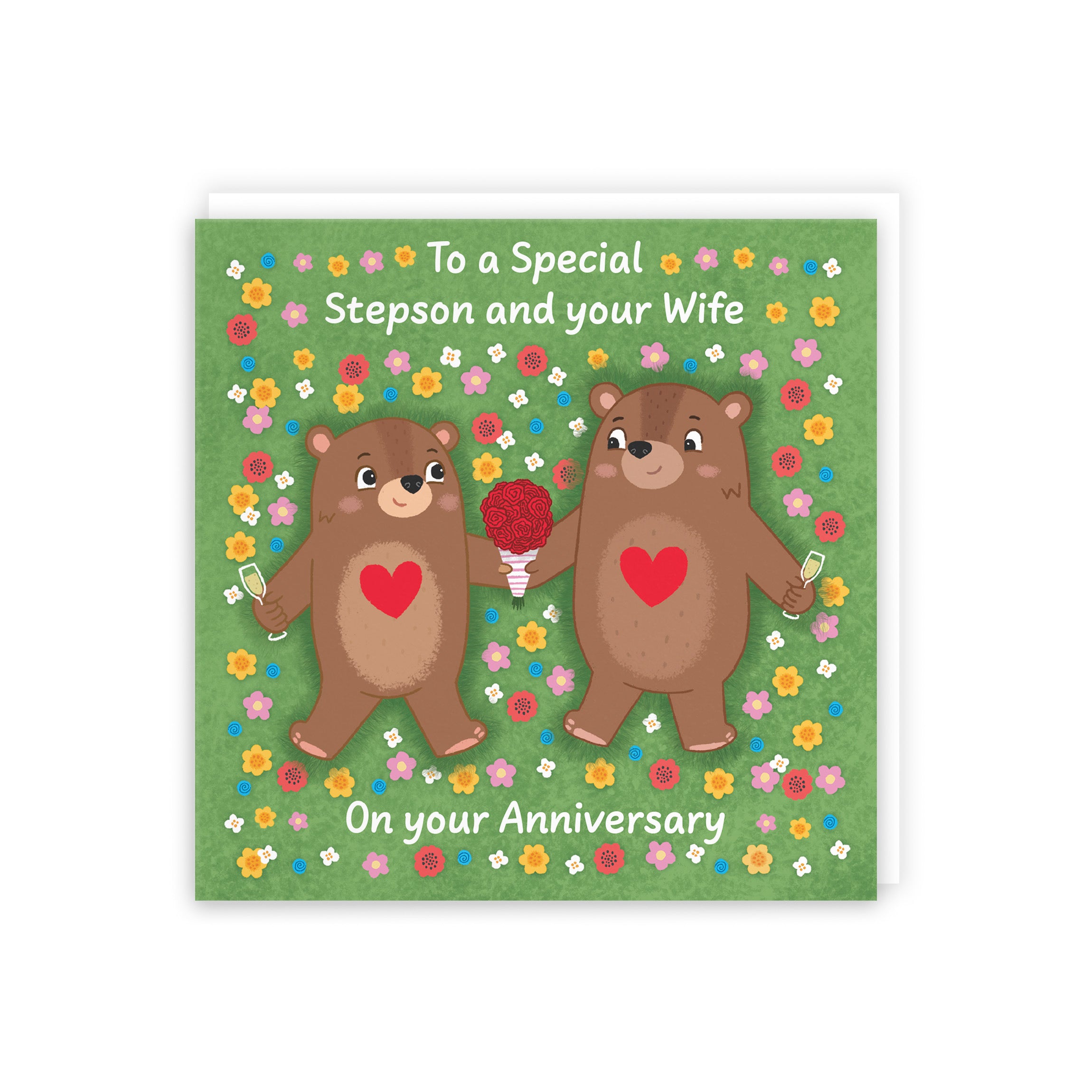 Stepson And Wife Anniversary Card Flowery Bears Love Story - Default Title (5063396129491)