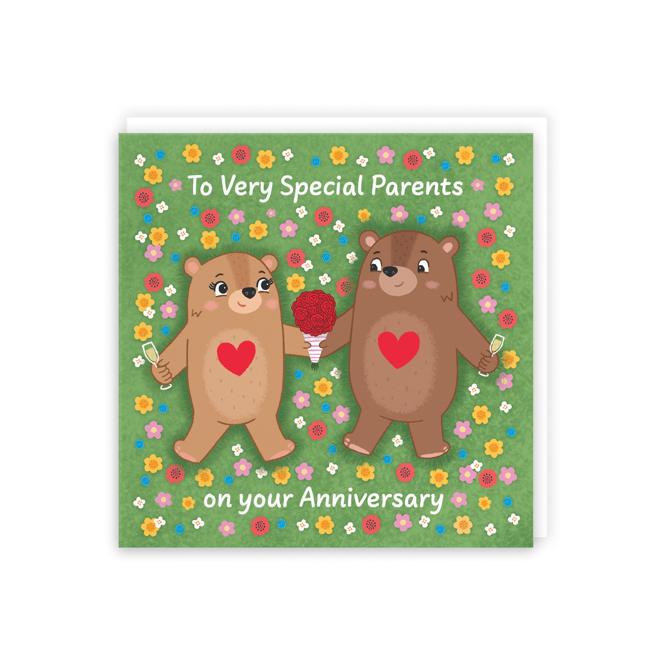 Parents Anniversary Card Flowery Bears Love Story - Default Title (5063396129576)