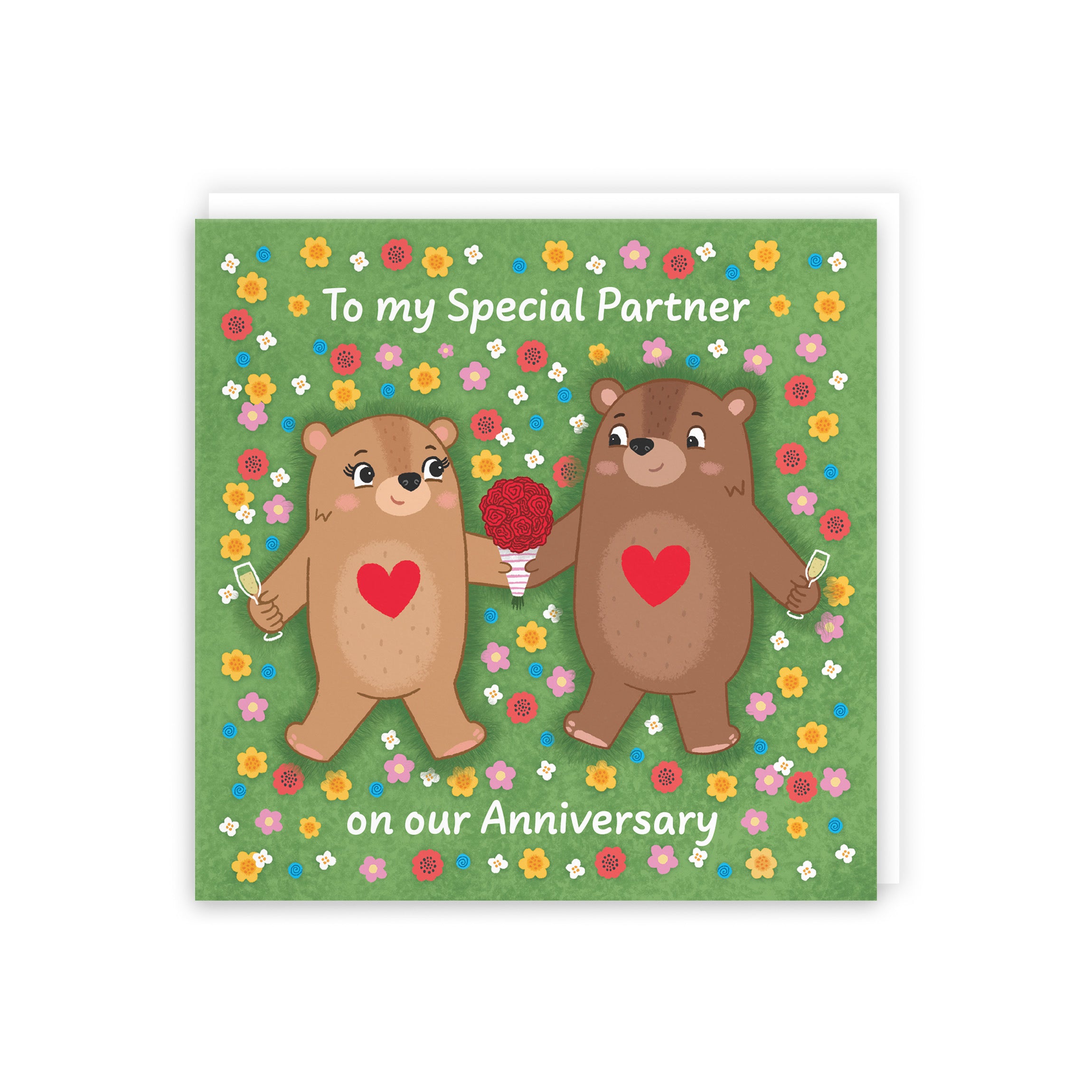 Partner Anniversary Card Flowery Bears Love Story - Default Title (5063396129644)