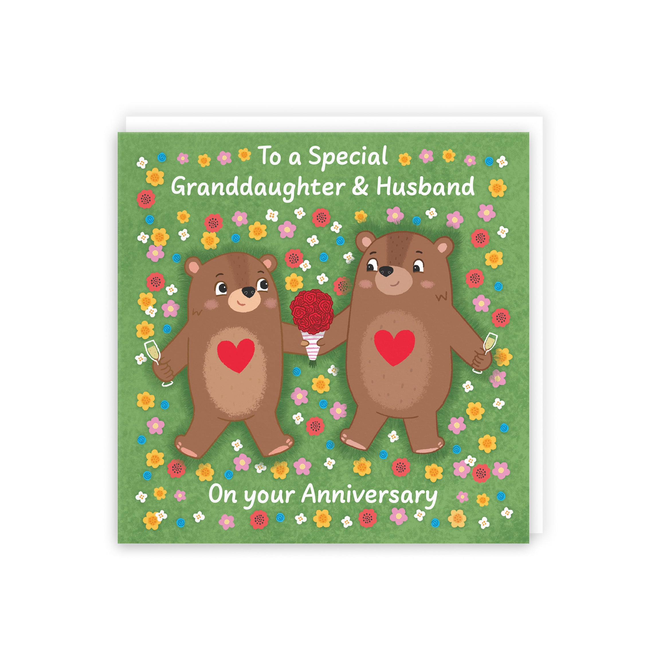 Granddaughter And Husband Anniversary Card Flowery Bears Love Story - Default Title (5063396129729)