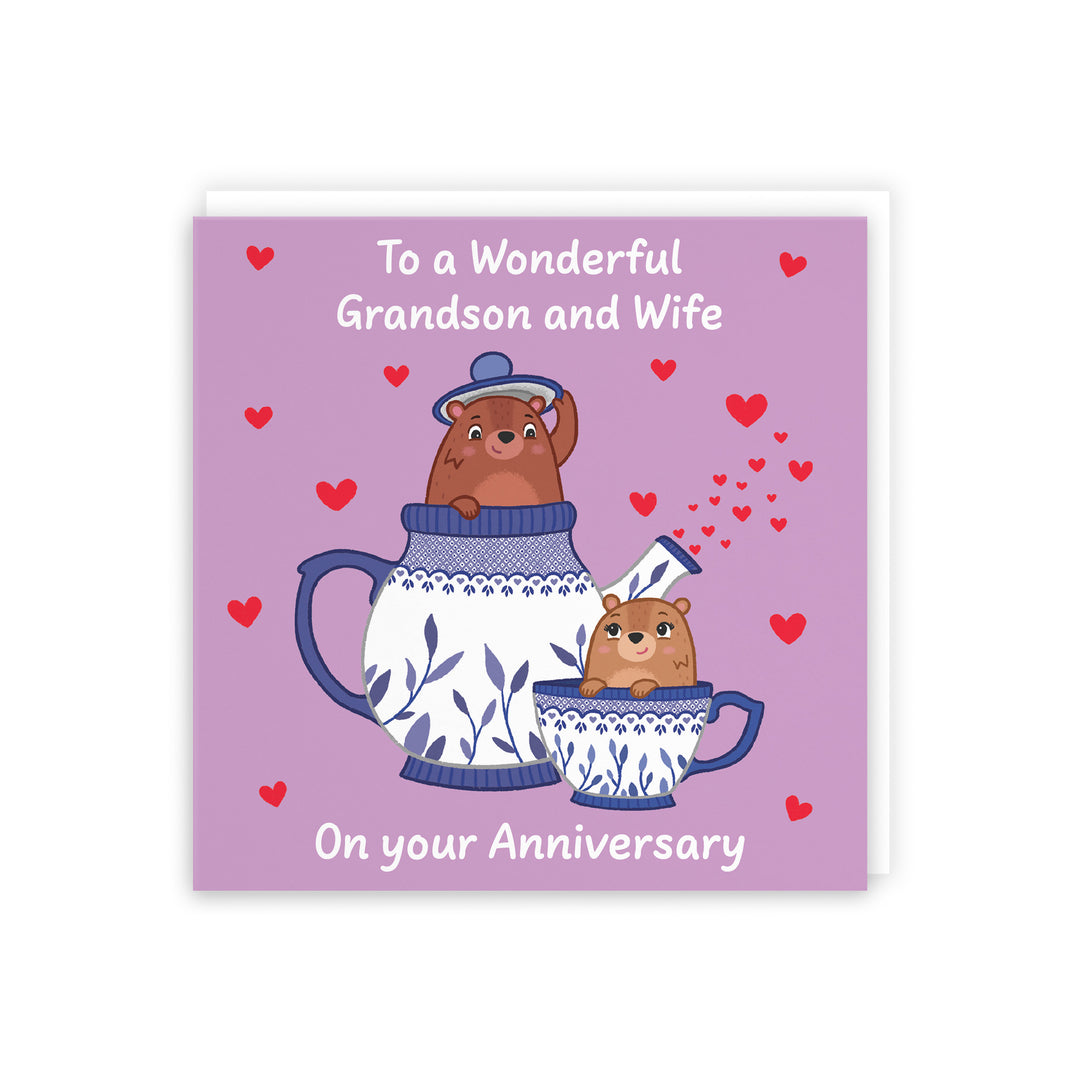 Grandson And Wife Anniversary Card Teapot Love Story – Hunts England